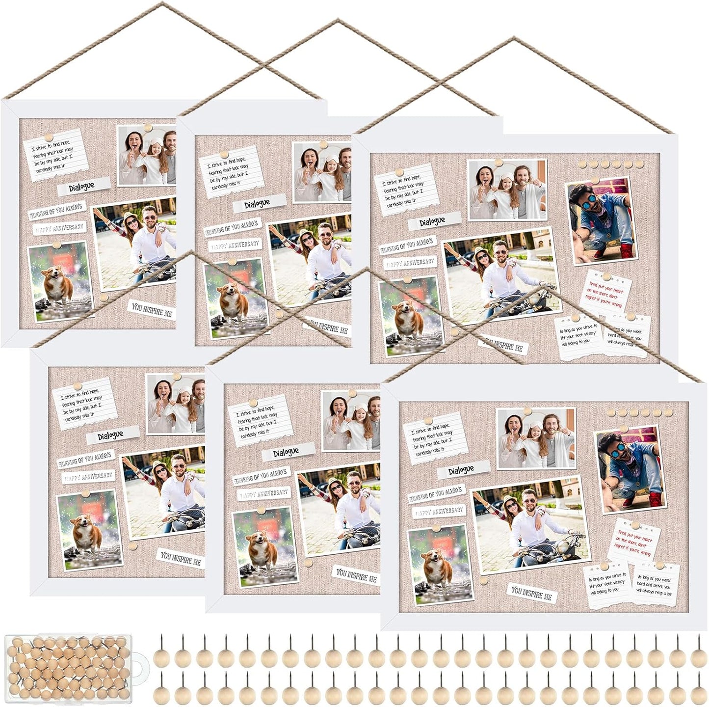 Teling 6 Pack Wood Bulletin Boards with Linen for Display