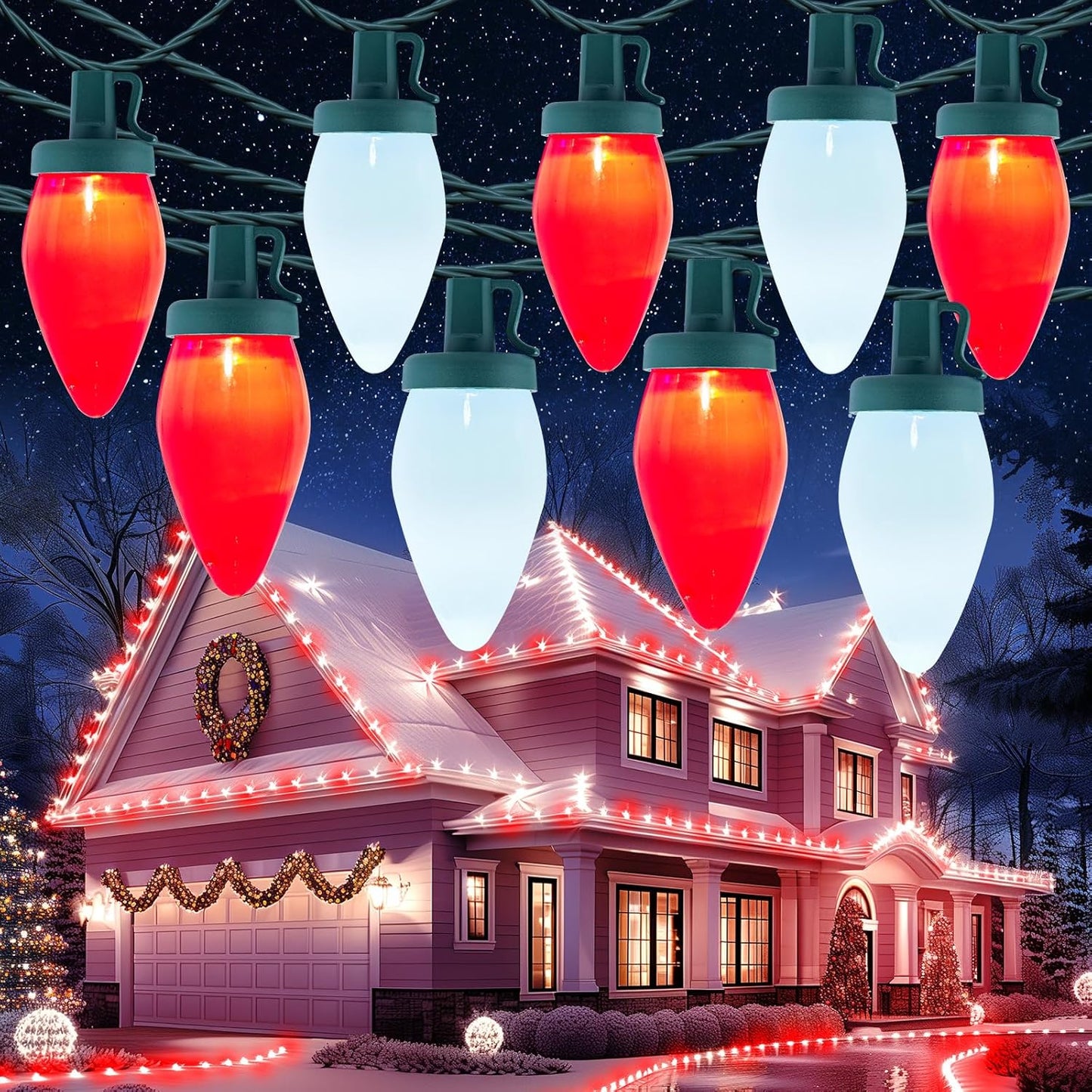 C9 LED Christmas Lights Outdoor - 100ft 100 LED Strawberry Lights