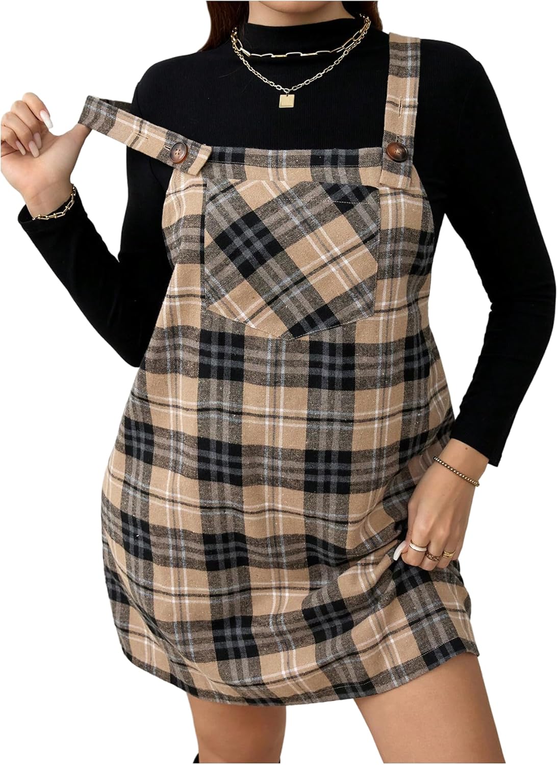 WDIRARA Women's Plus Size Corduroy Sleeveless Pinafore Dress