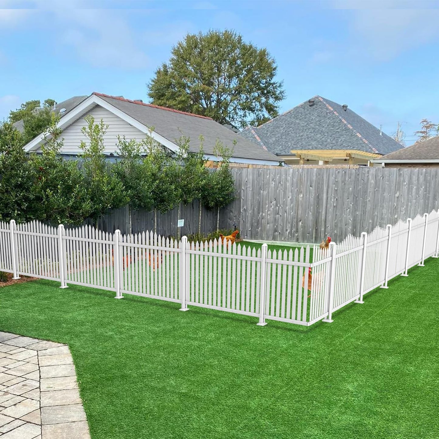 Decorative White Vinyl Picket Fence 32H x 84W - Enhance Your Outdoor Space!