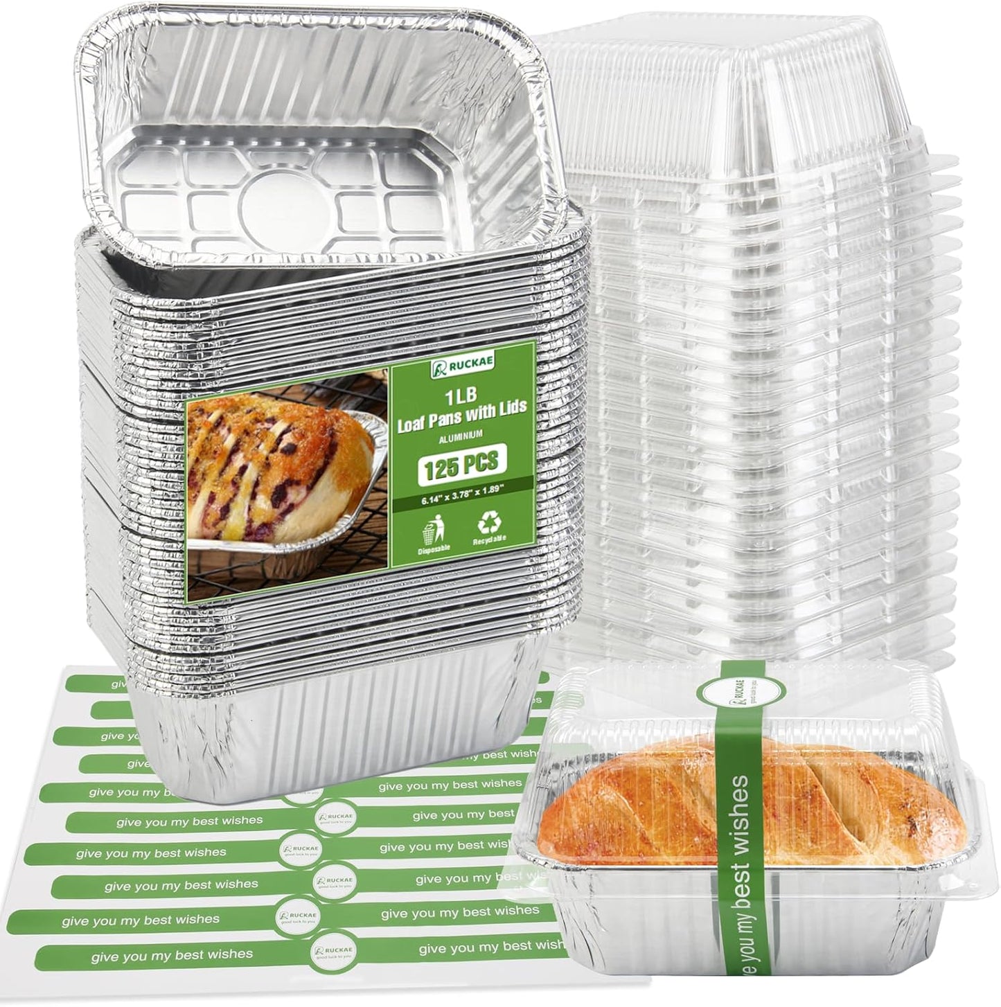 Ruckae 1lb Aluminum Mini Loaf Pans with Lids for Baking