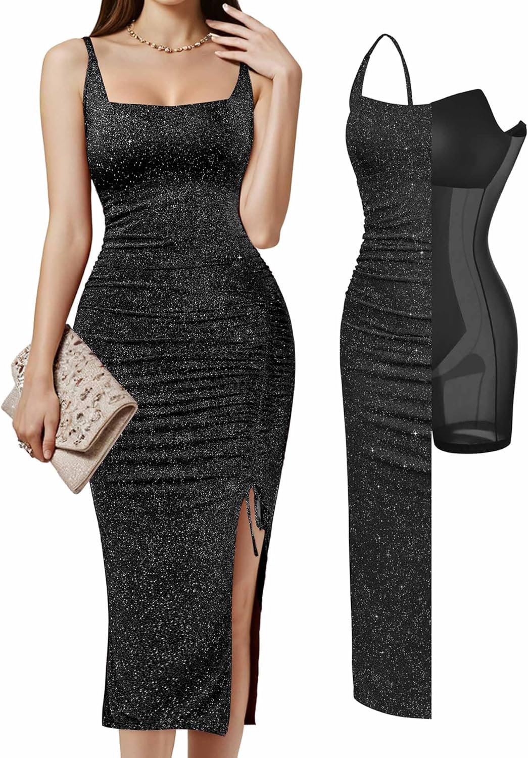 Popilush Shapewear Midi Dress for Wedding Guests and Parties