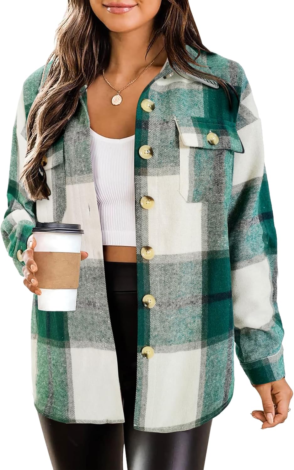 HOTOUCH Womens Flannel Plaid Shacket Jacket for All Seasons