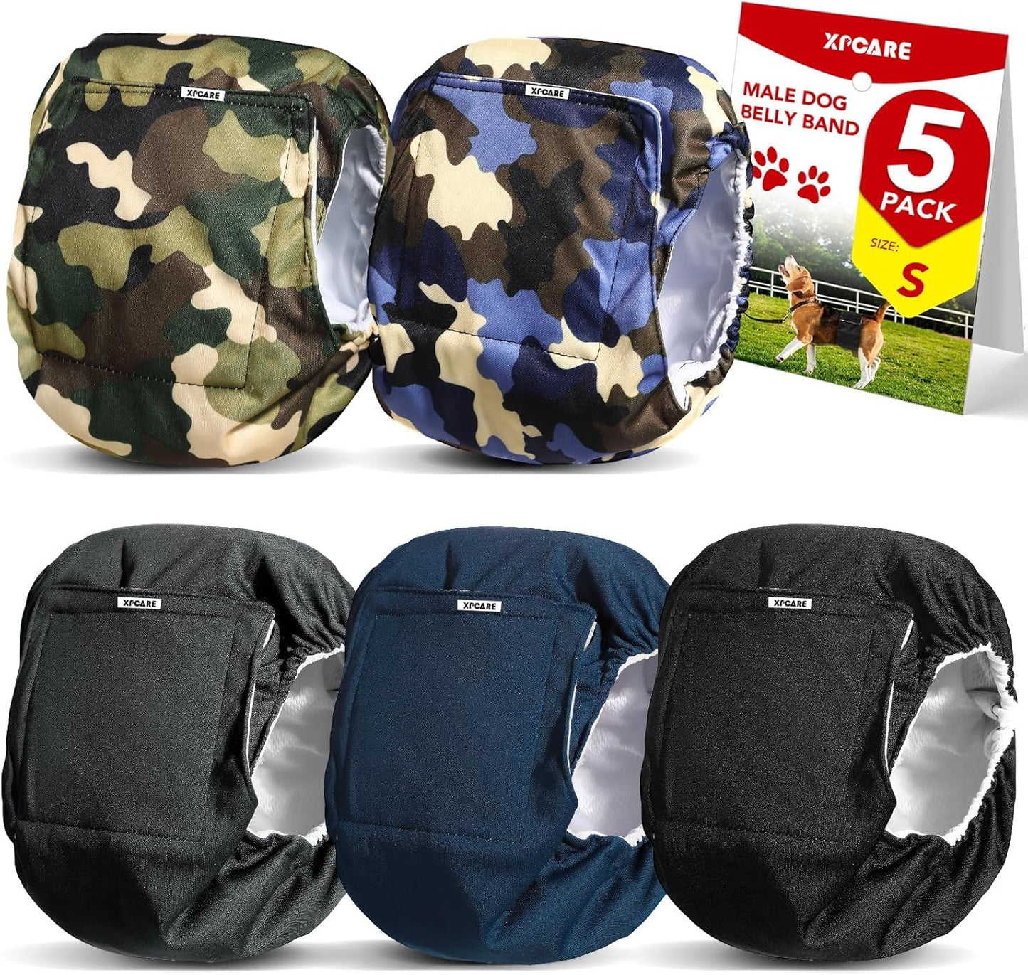 Reusable Male Dog Belly Wraps - 5 Pack