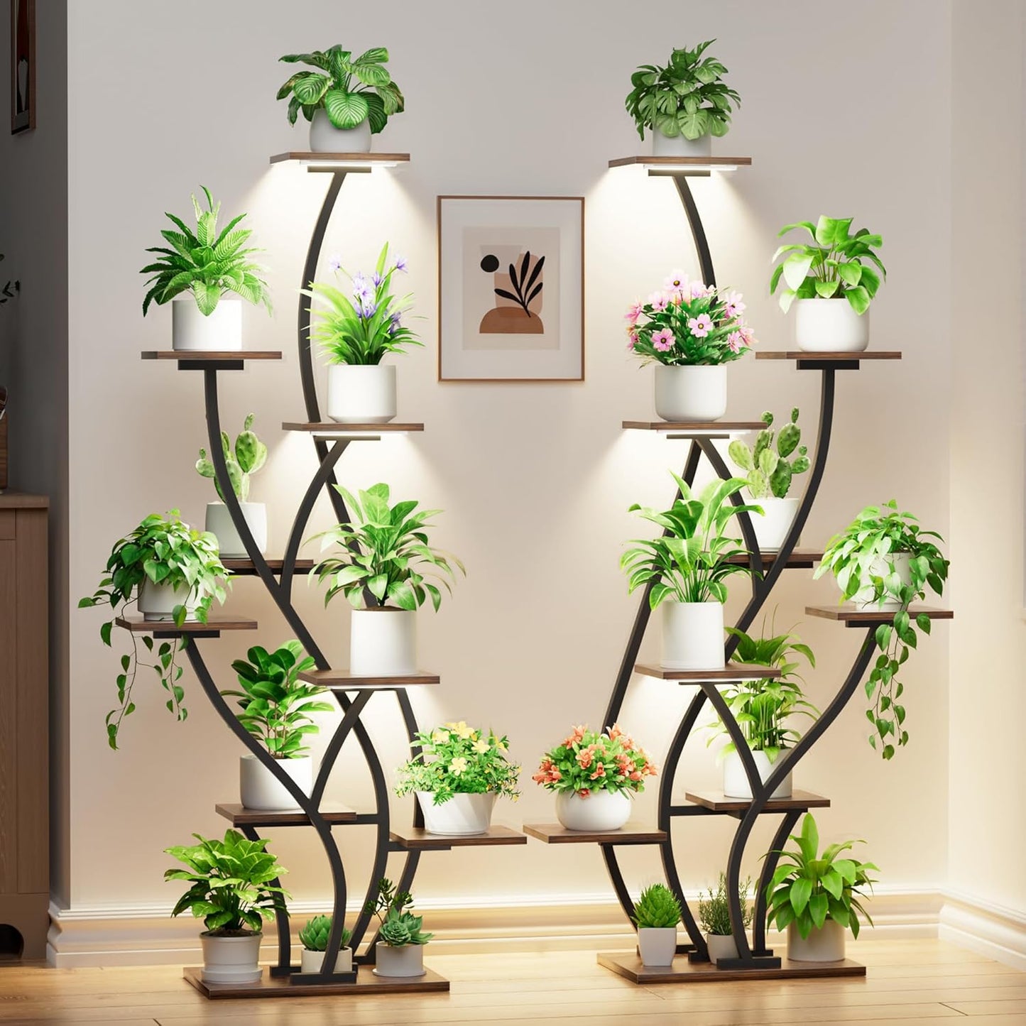 Indoor Plant Stand with Grow Lights - Tall 9 Tier Shelves