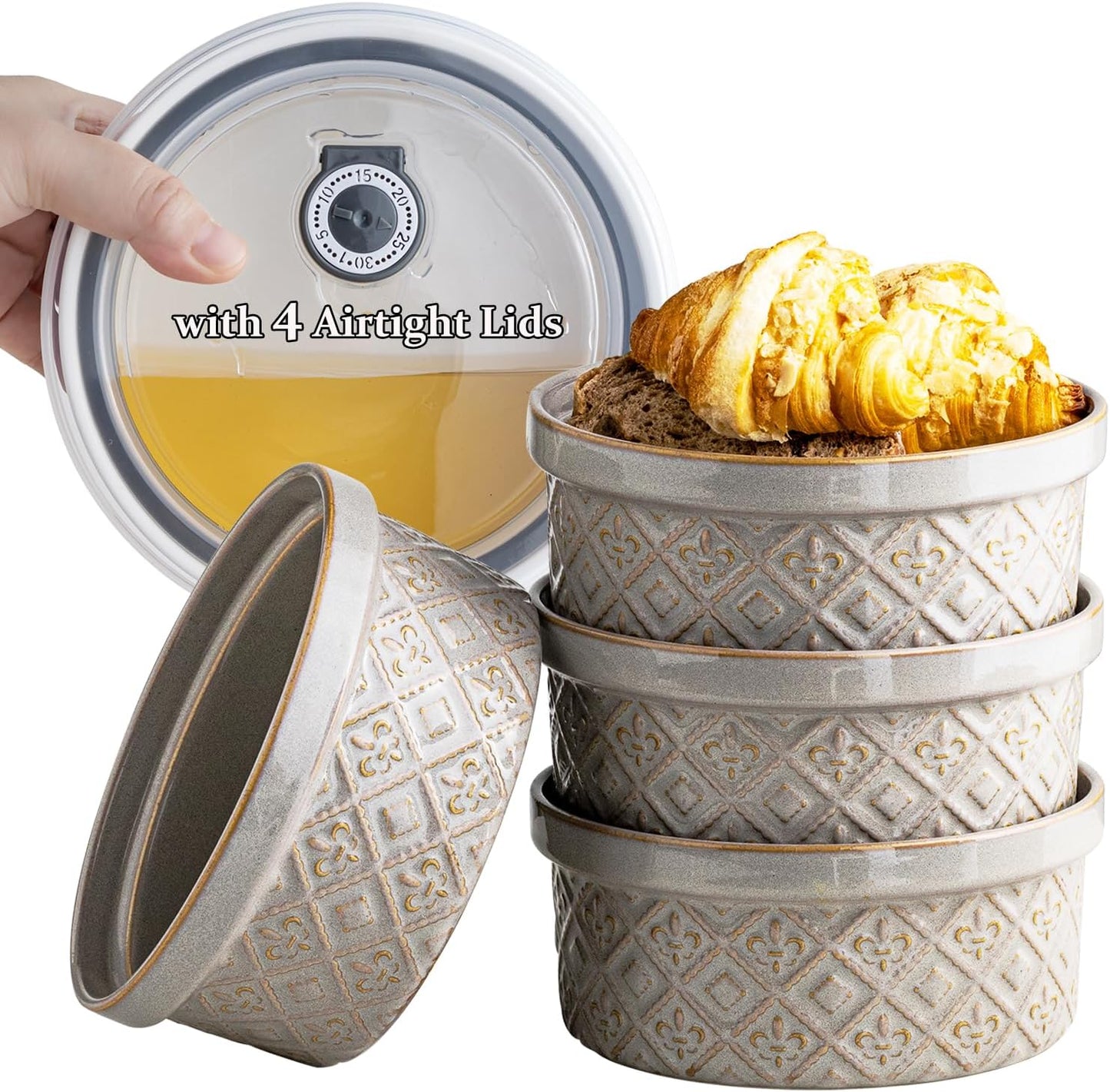 Ceramic Bowls with Lids Set of 4 for Kitchen Storage Needs