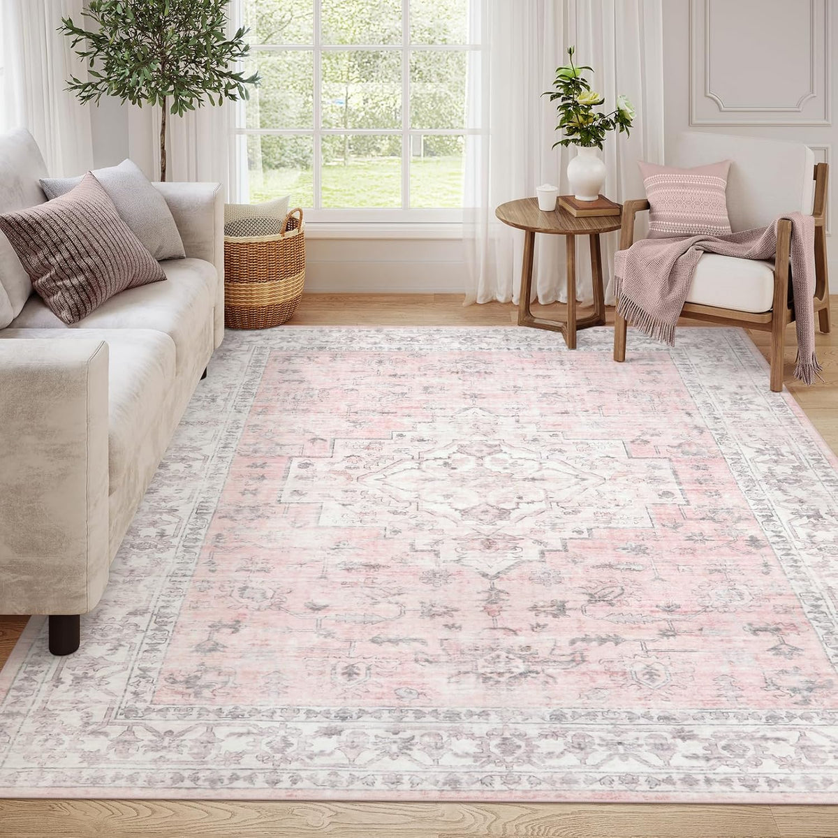 LIVEBOX Pink 8x10 Area Rug for Bedroom Girls and Living Room