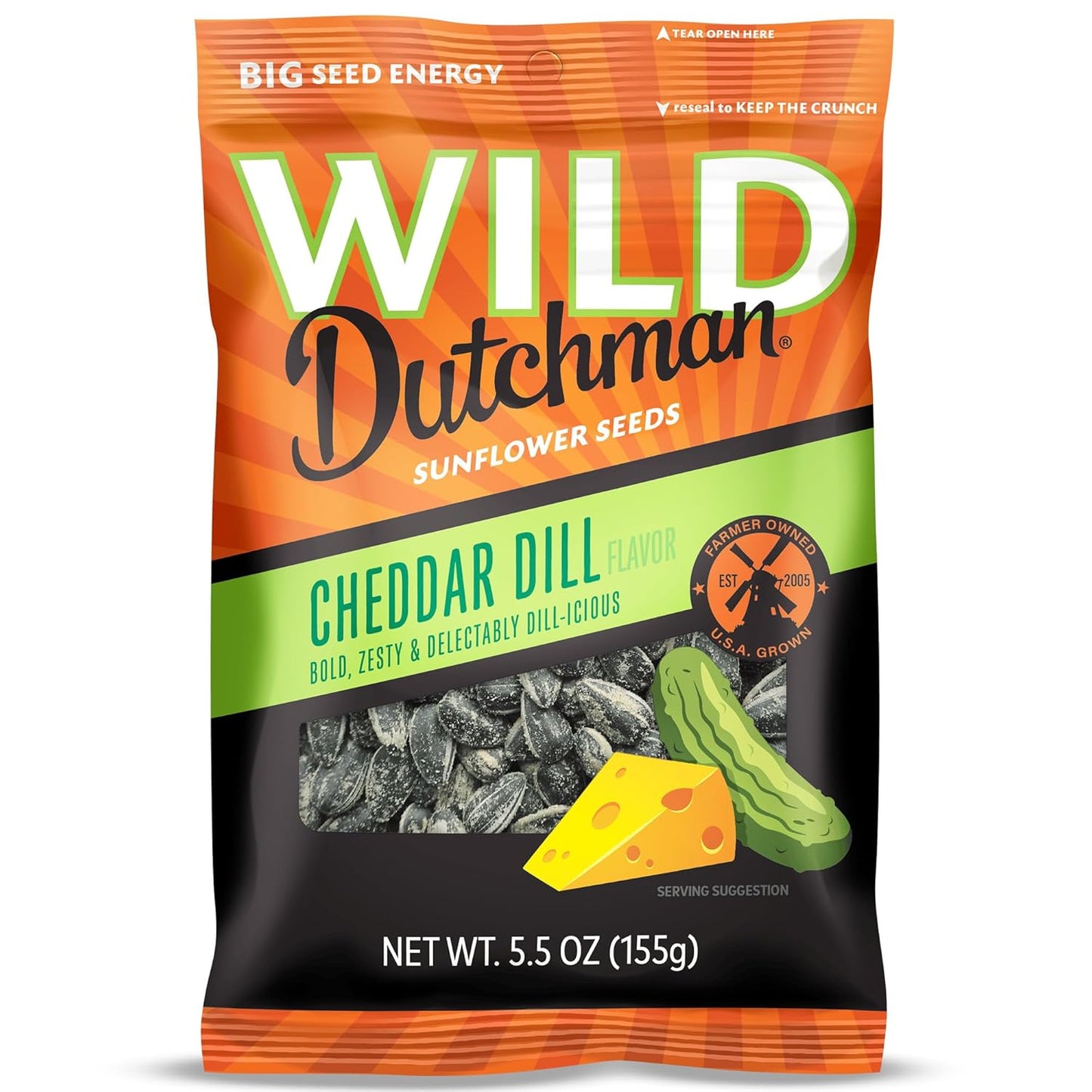 Wild Dutchman Roasted Sunflower Seeds Cheddar Dill Flavor 5.5 oz