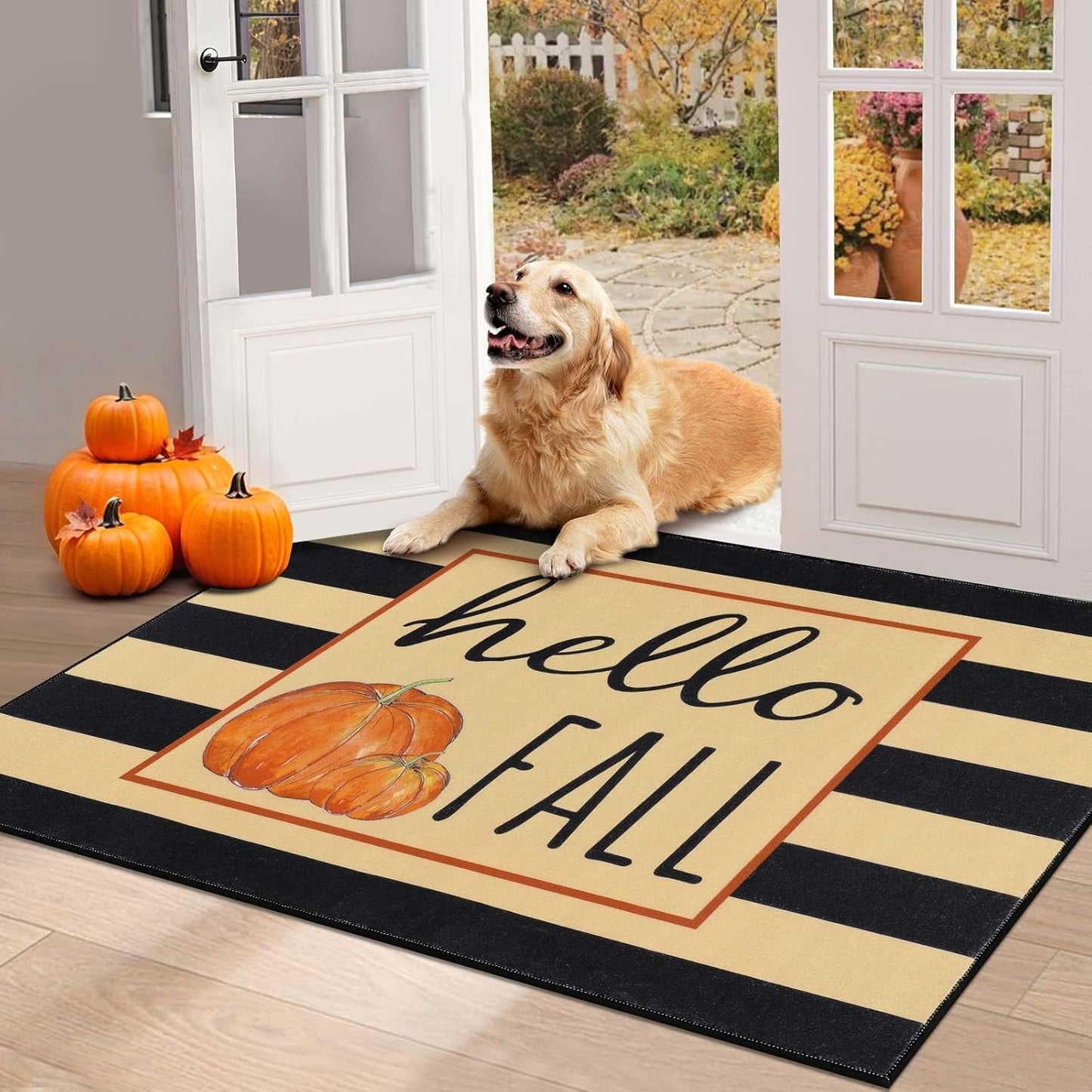 HEBE Fall Door Mat 32x48 Pumpkin Welcome Doormat for Autumn