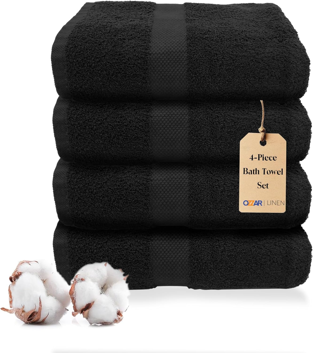 Luxury Bath Towels Set of 4, 100% Cotton Quick Drying Towels