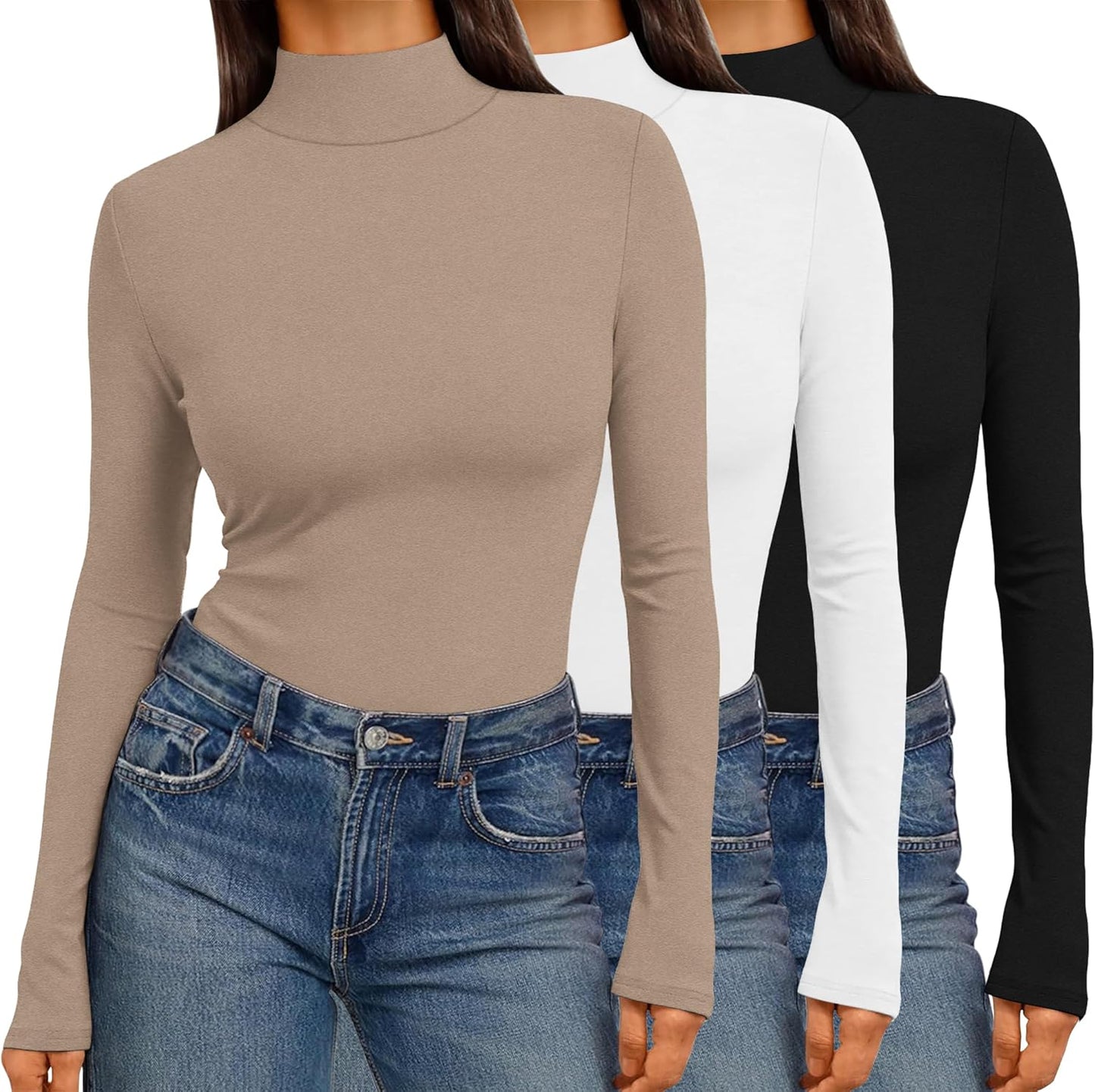 Ekouaer 3 Pack Womens Mock Turtleneck Tops for Fall Fashion