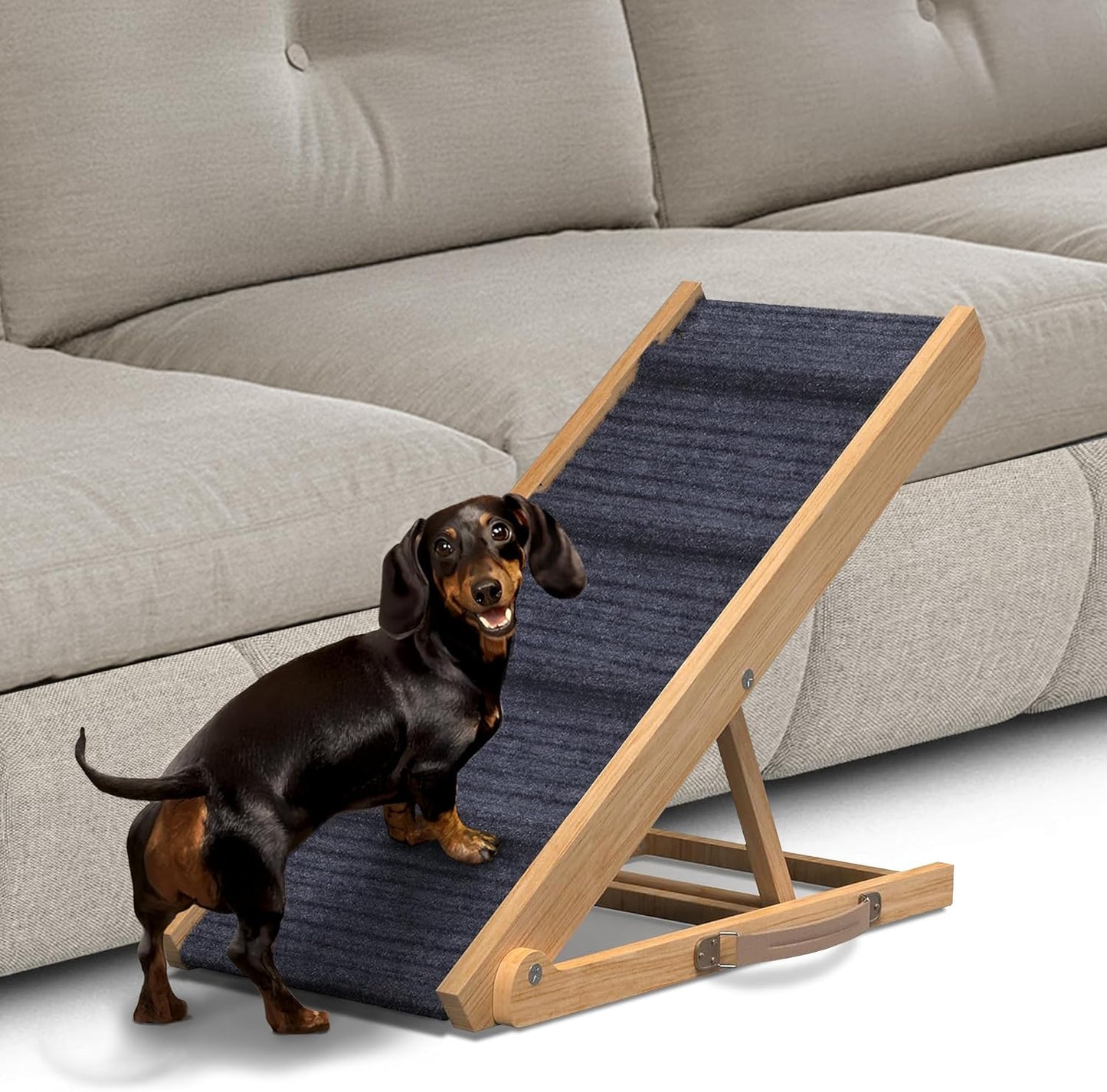 Adjustable Dog Ramp for Bed - Foldable Wooden Ramp for Pets