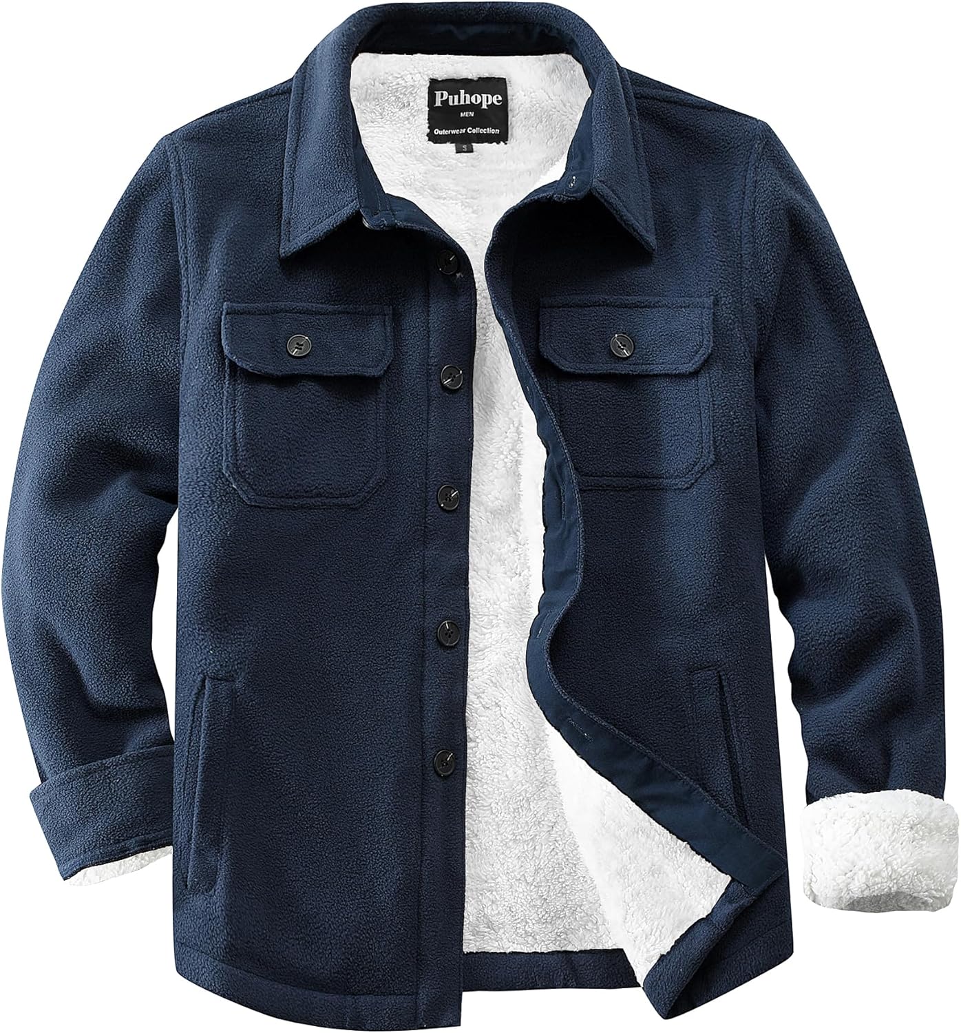 Men's Polar Fleece Warm Sherpa Lined Jacket with Multi Pockets