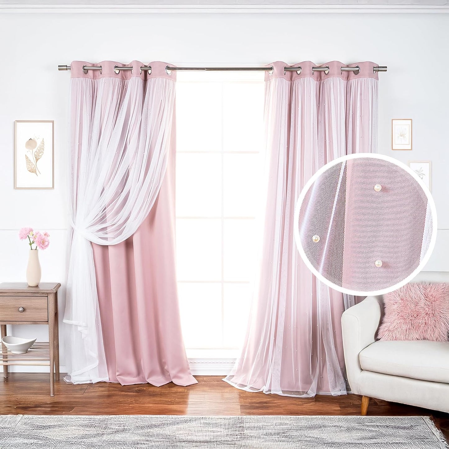 BHF Pearl Beaded Blackout Curtain Set - Elegant Thermal Insulation!