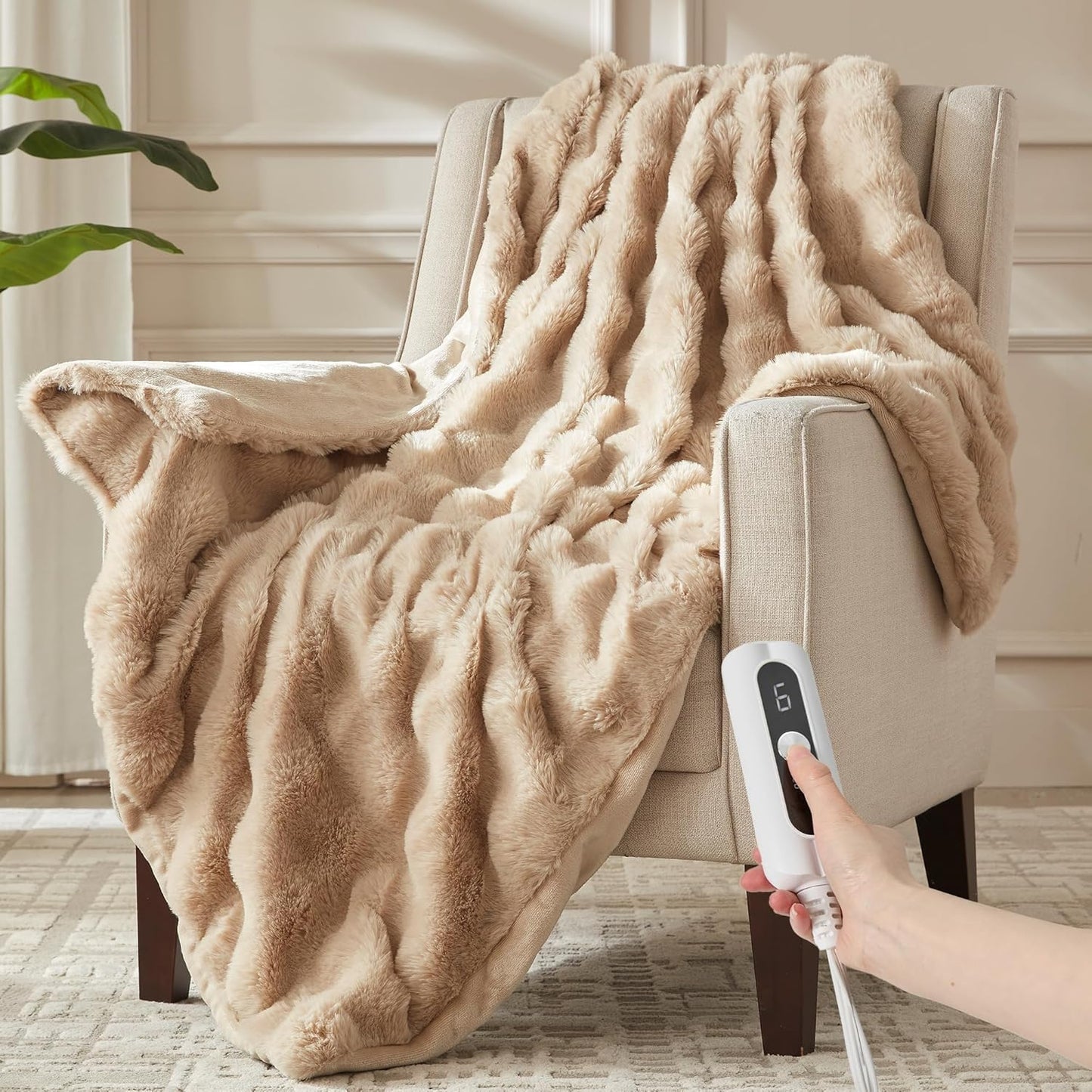 Heated Throw Blanket - Plush Thick Bubble Faux Fur Comfort