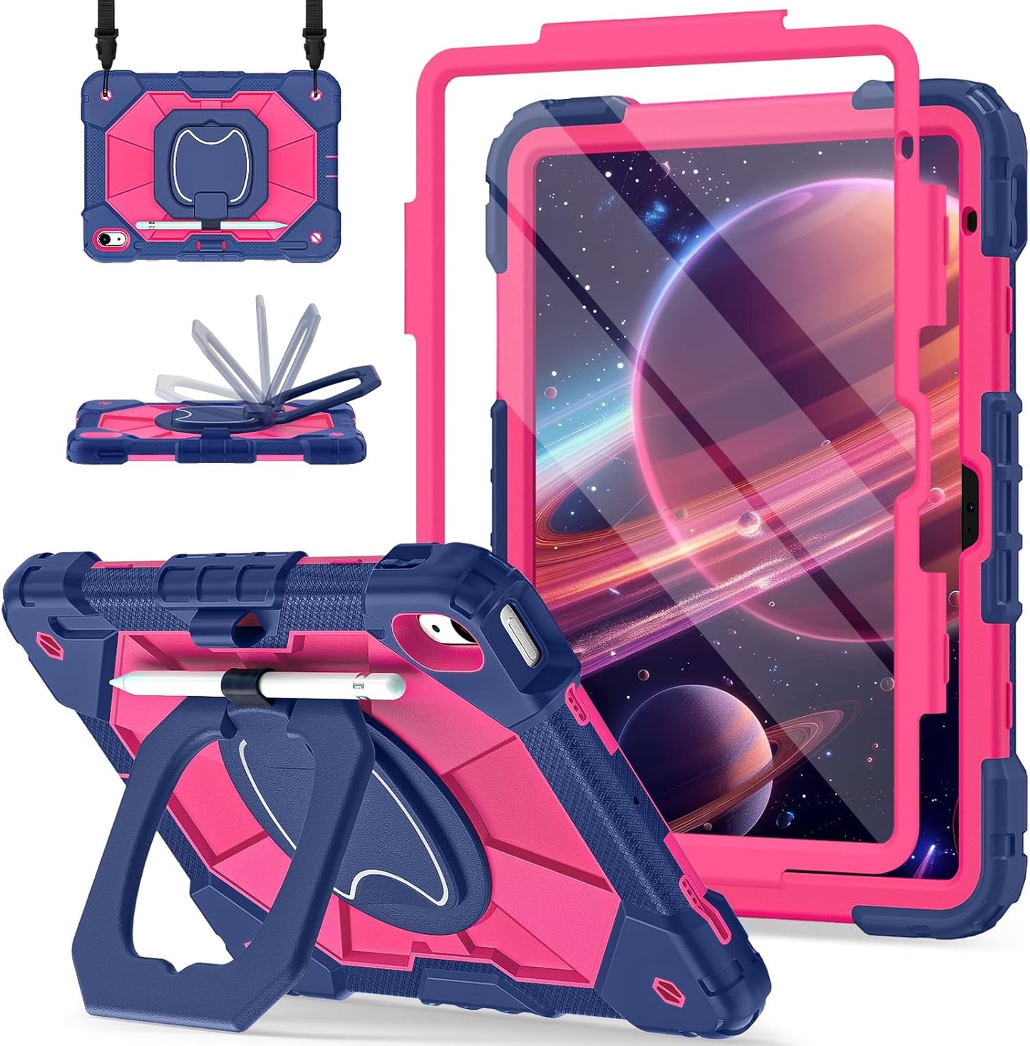 iPad 11th & 10th Gen Case with 360 Rotating Stand and Strap