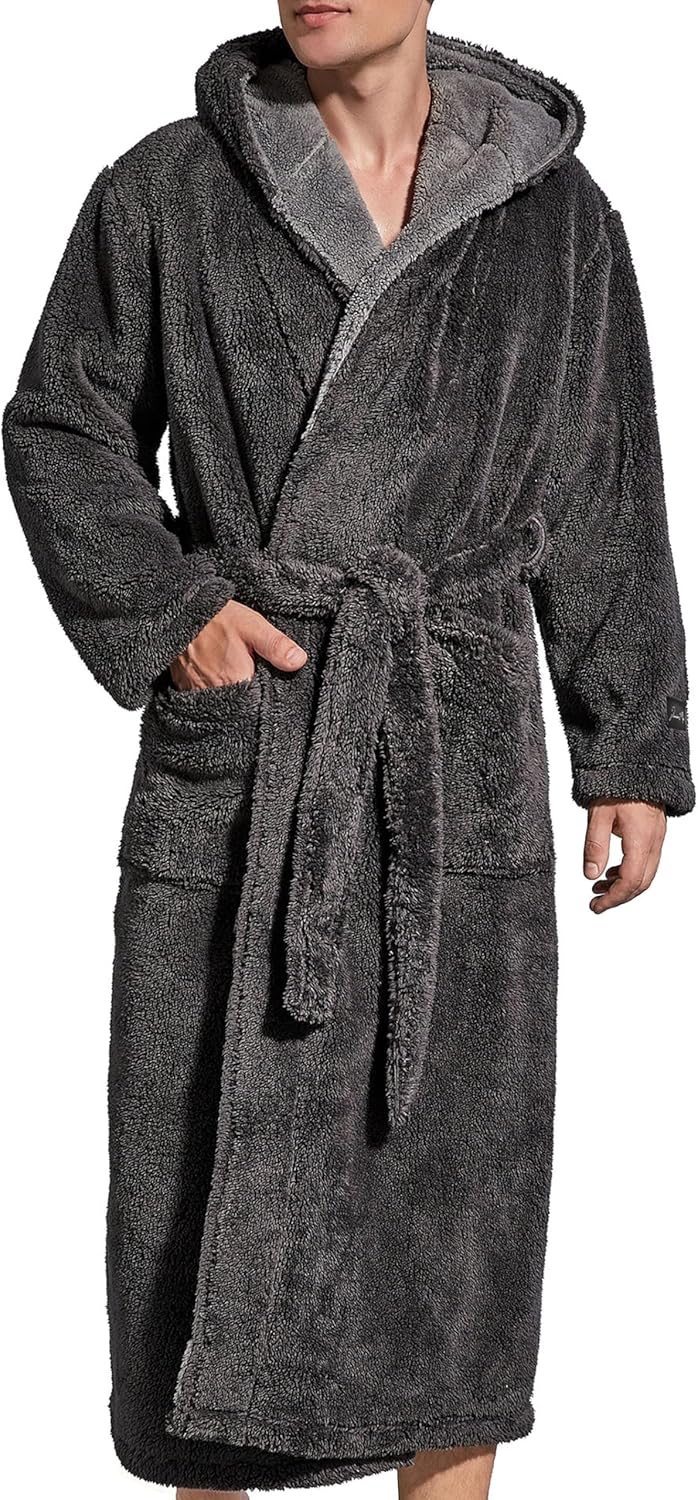 SlumberMee Mens Fleece Plush Robe with Hood for Ultimate Comfort