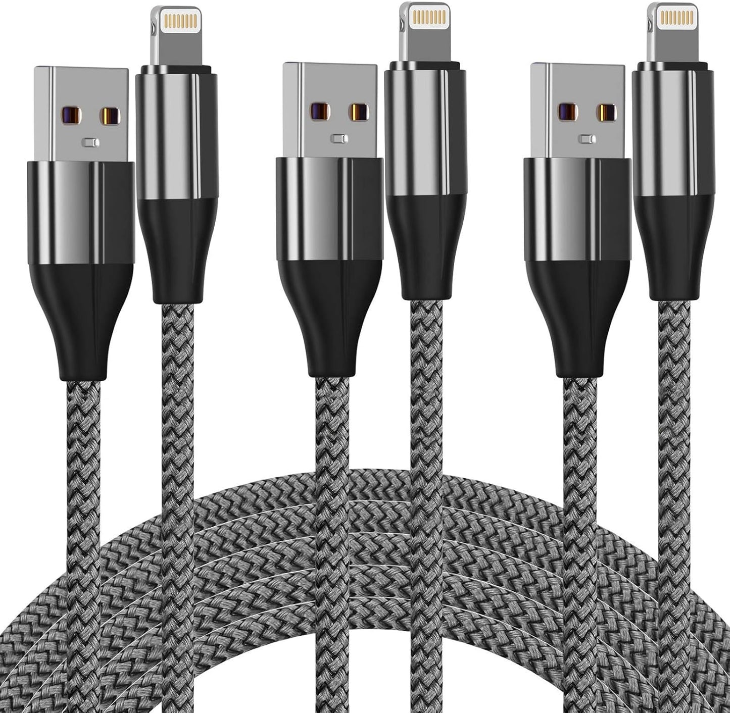 Fast Charge 10ft iPhone Cable 3 Pack, MFi Certified Nylon Lightning Cord