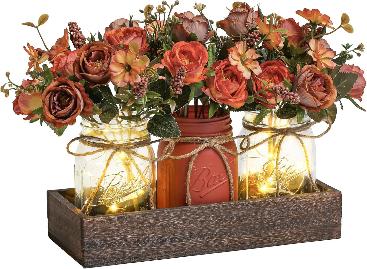 Rustic Mason Jar Centerpieces with LED Lights