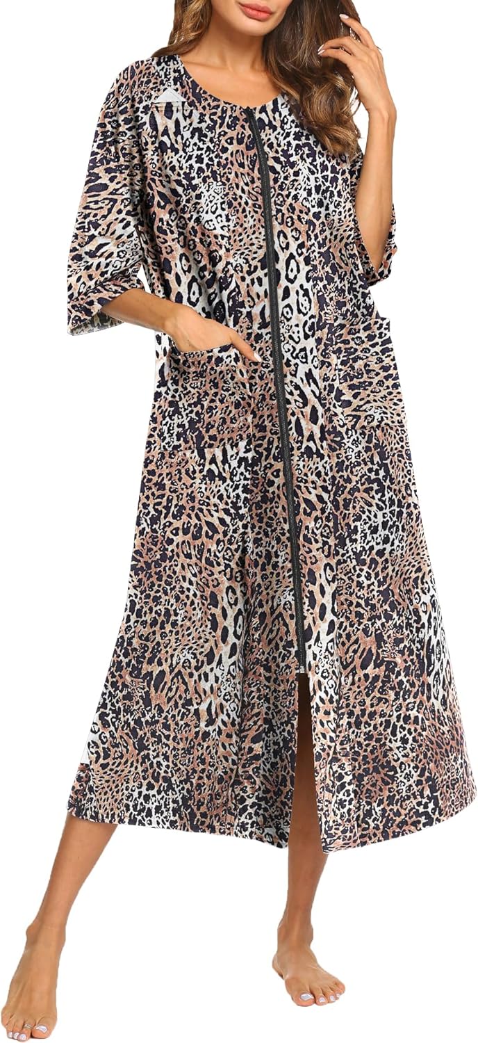 Ekouaer Women's Zipper Robe: Stylish Full Length House Dress