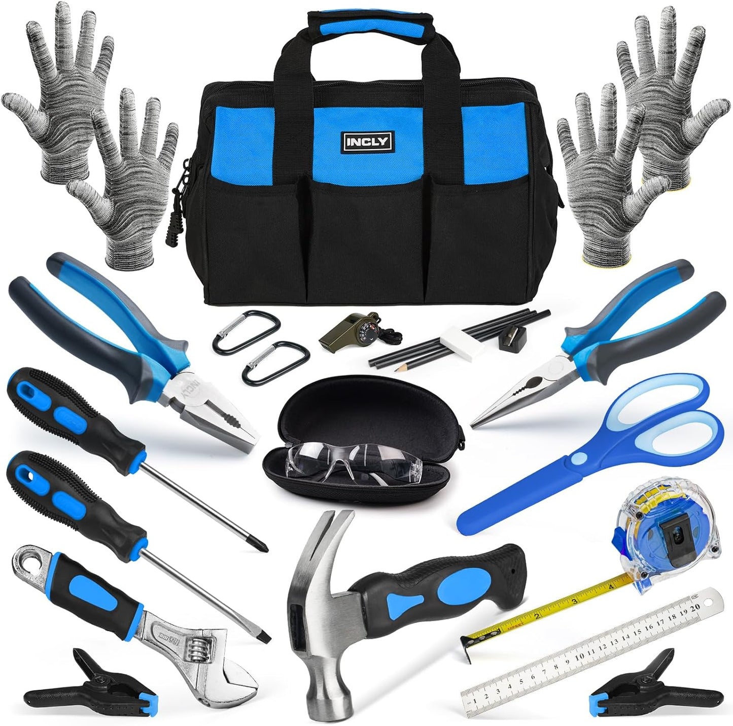 INCLY 24 PCS Real Tool Set for Home DIY and Woodworking