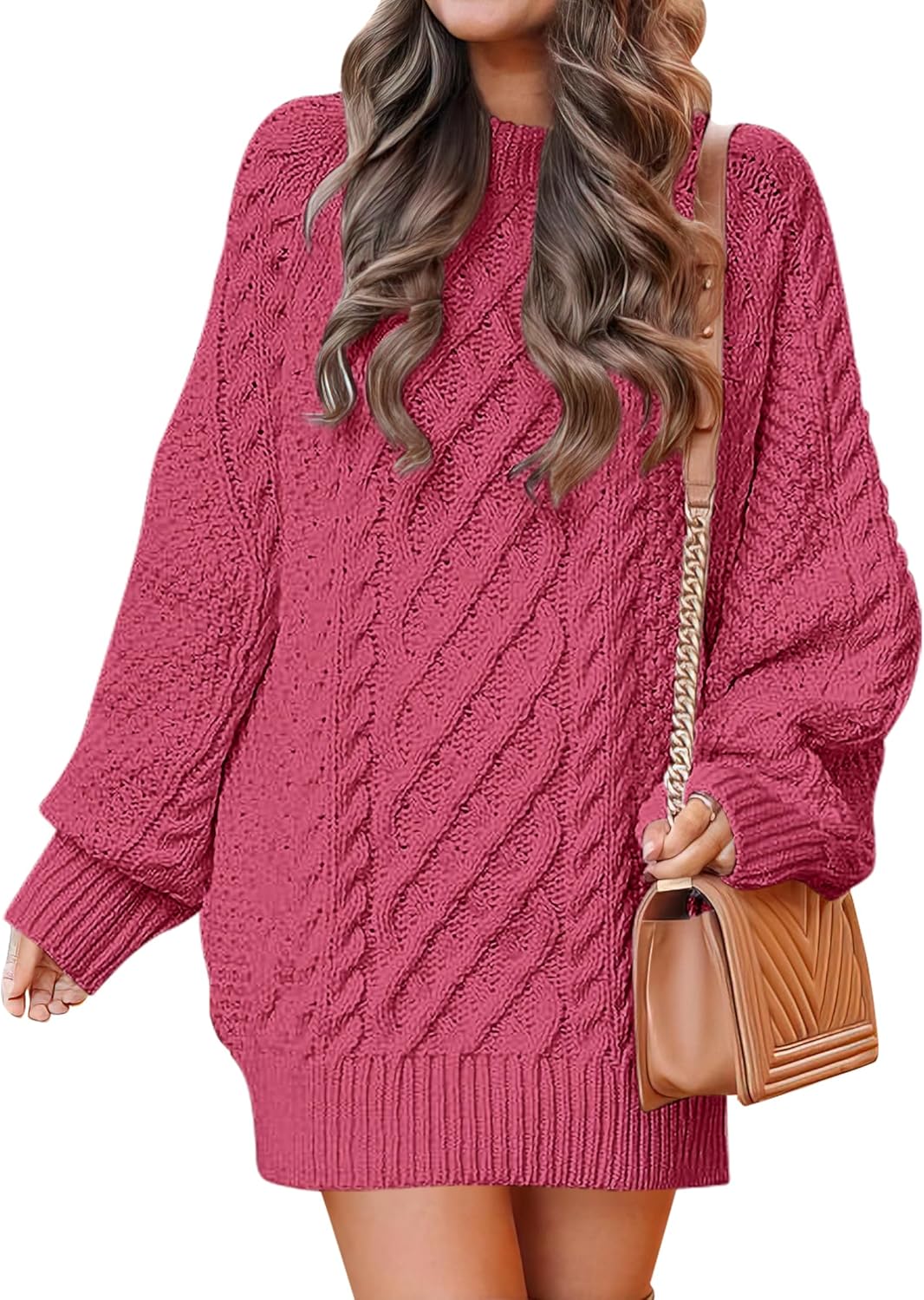 Oversized Cable Knit Sweater Dress for Women - Trendy Fall Style
