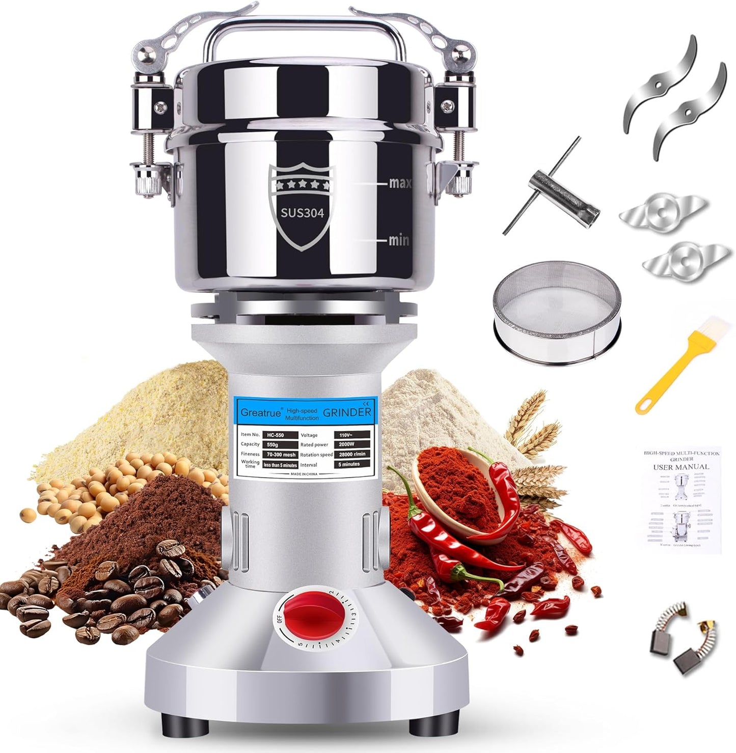 550g Electric Grain Mill Grinder for High Speed Grinding