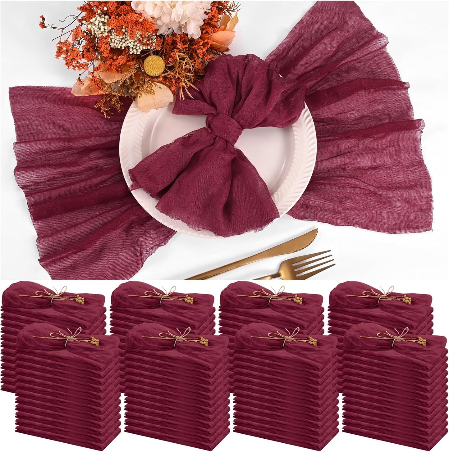 100 Pieces Burgundy Cloth Napkins for Elegant Table Settings