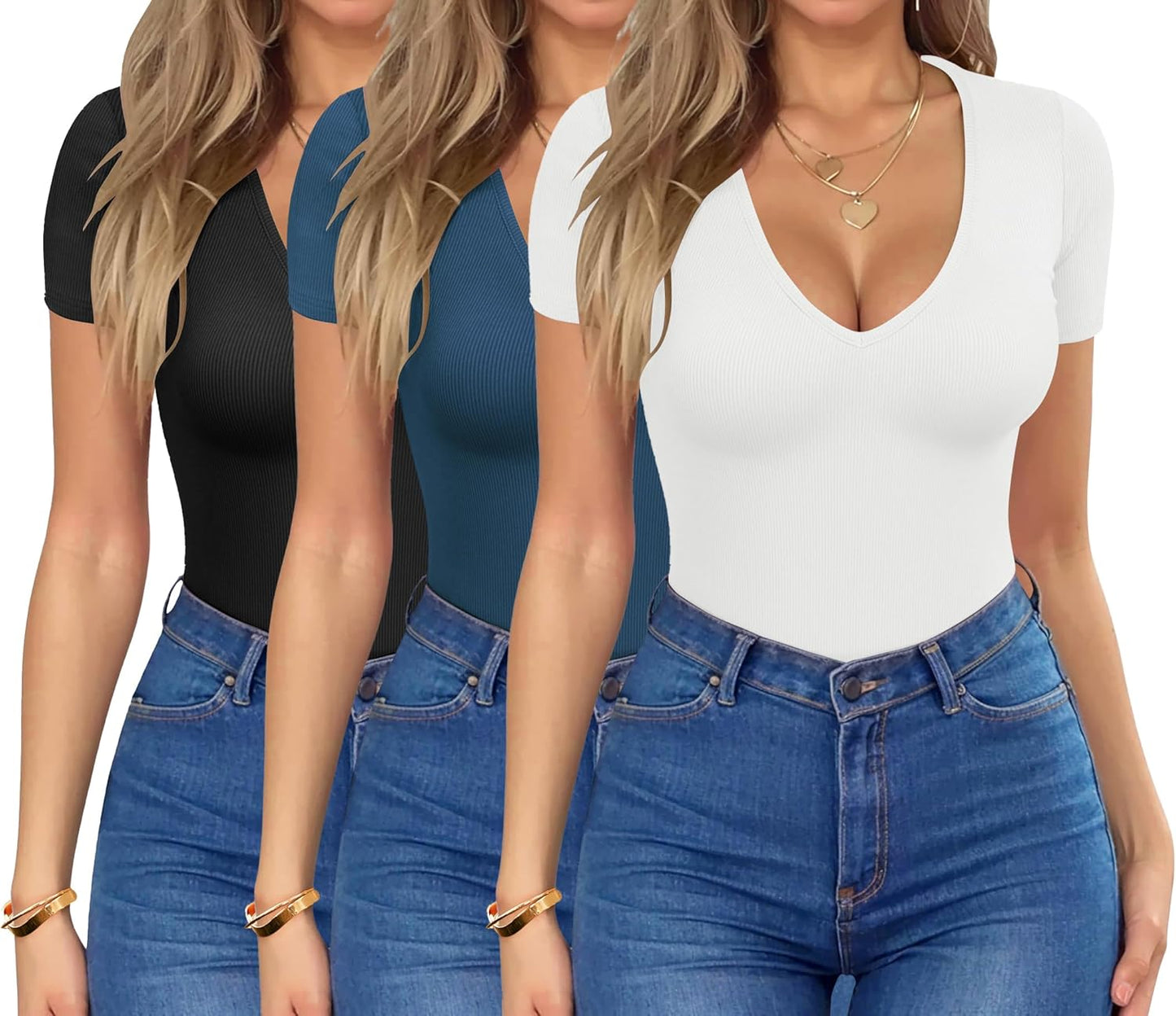 HOTOUCH Deep V Neck Tops for Women - Sexy Summer Fashion Tee