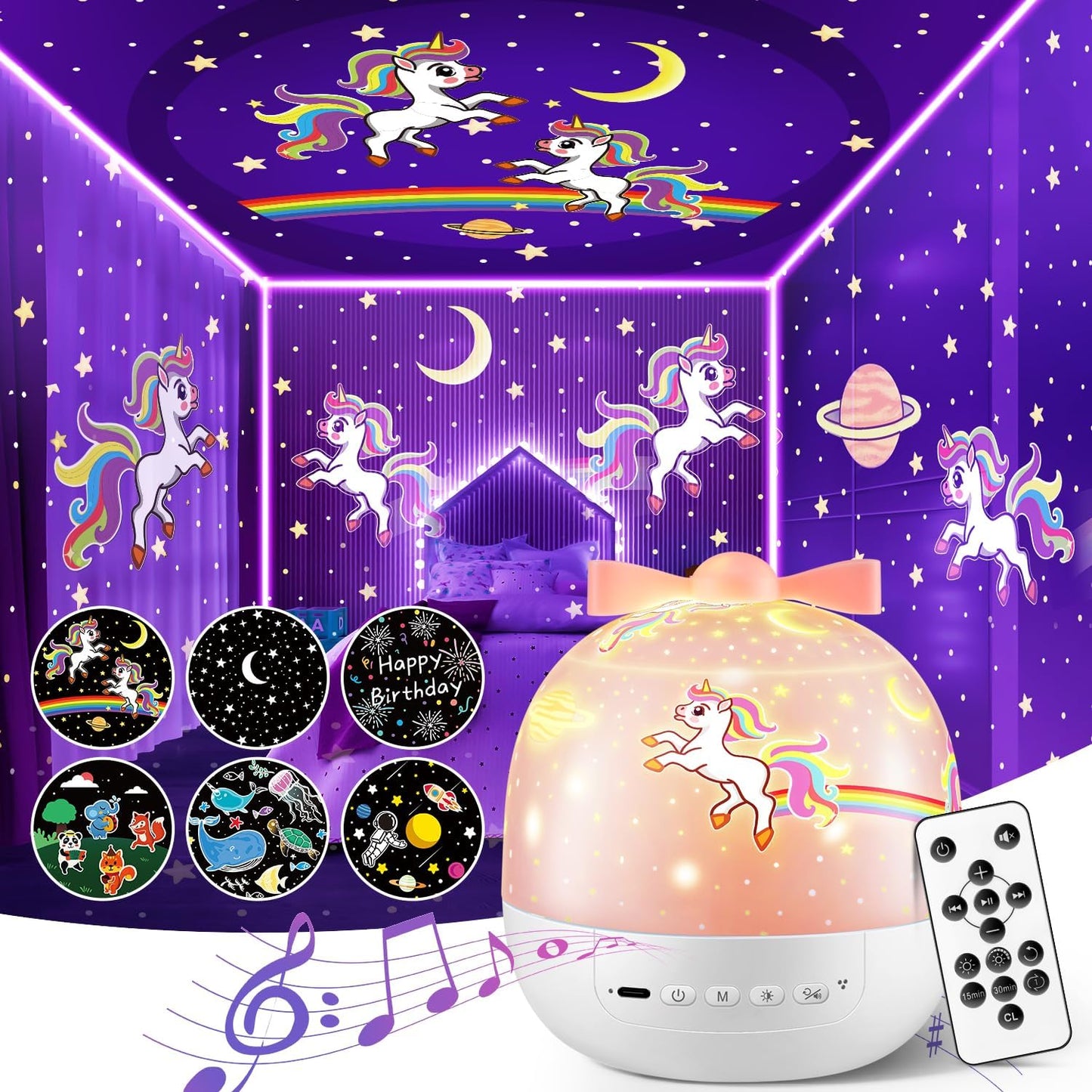 PIKOY Rotation Star Projector for Kids - 15 Films + Sound