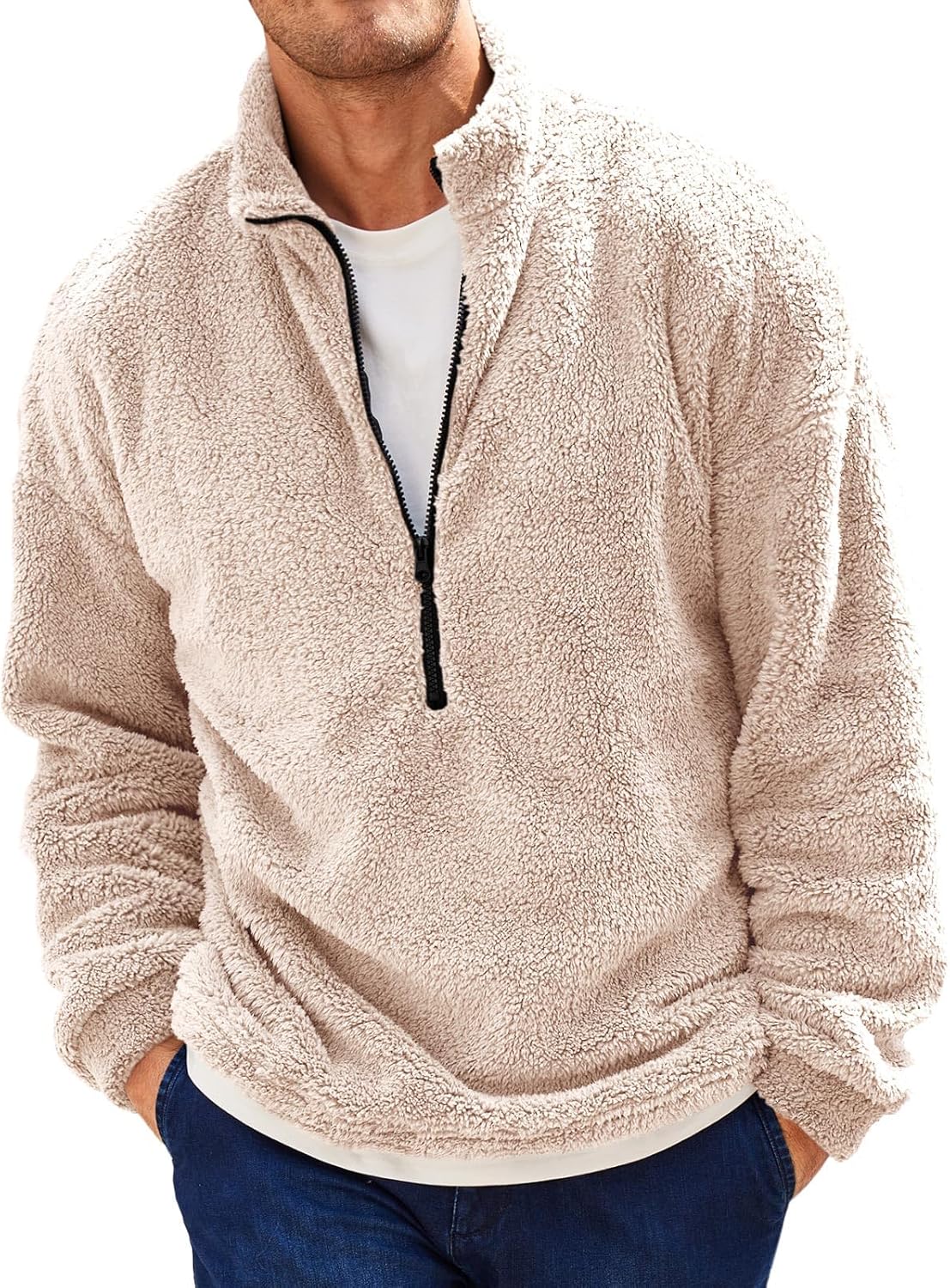 Runcati Mens Fuzzy Sherpa Sweatshirt for Cozy Winter Wear