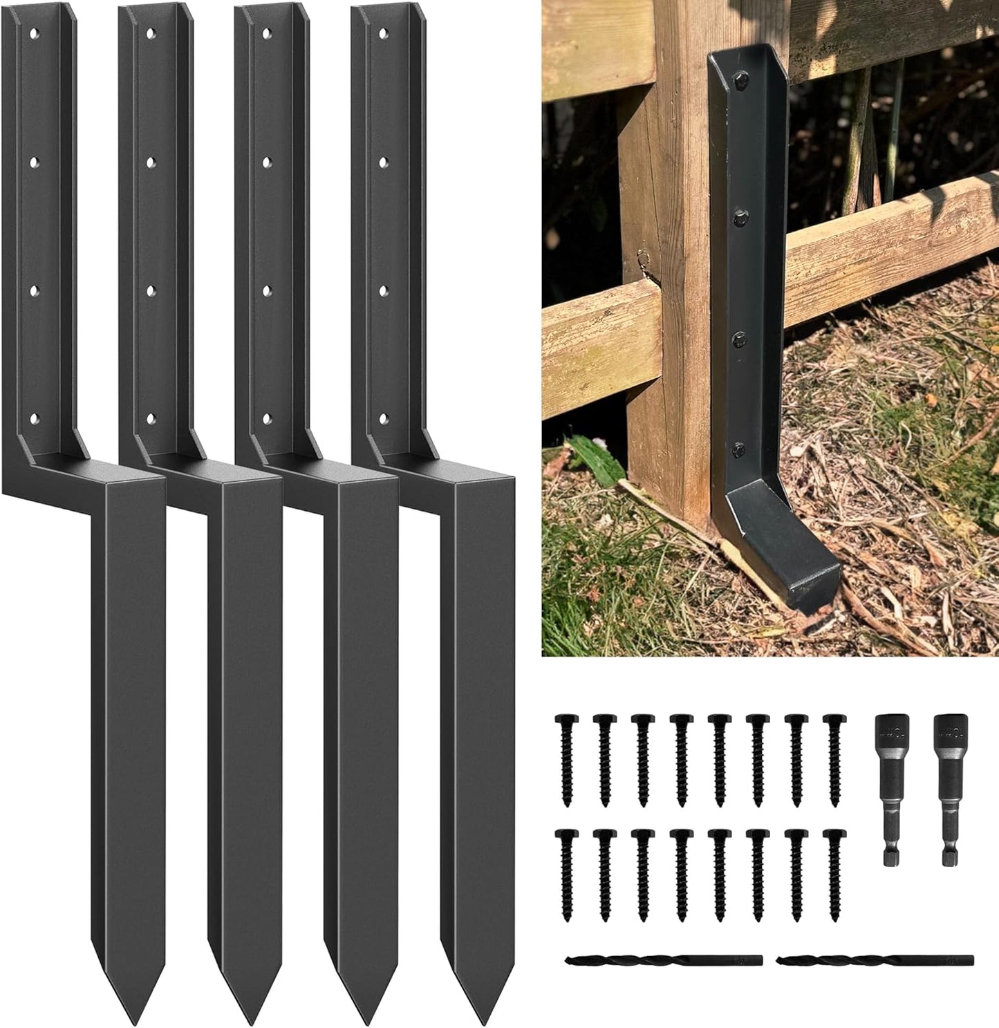 Fence Post Repair Kit for 4x4/6x6 Wood Posts - Durable Solution