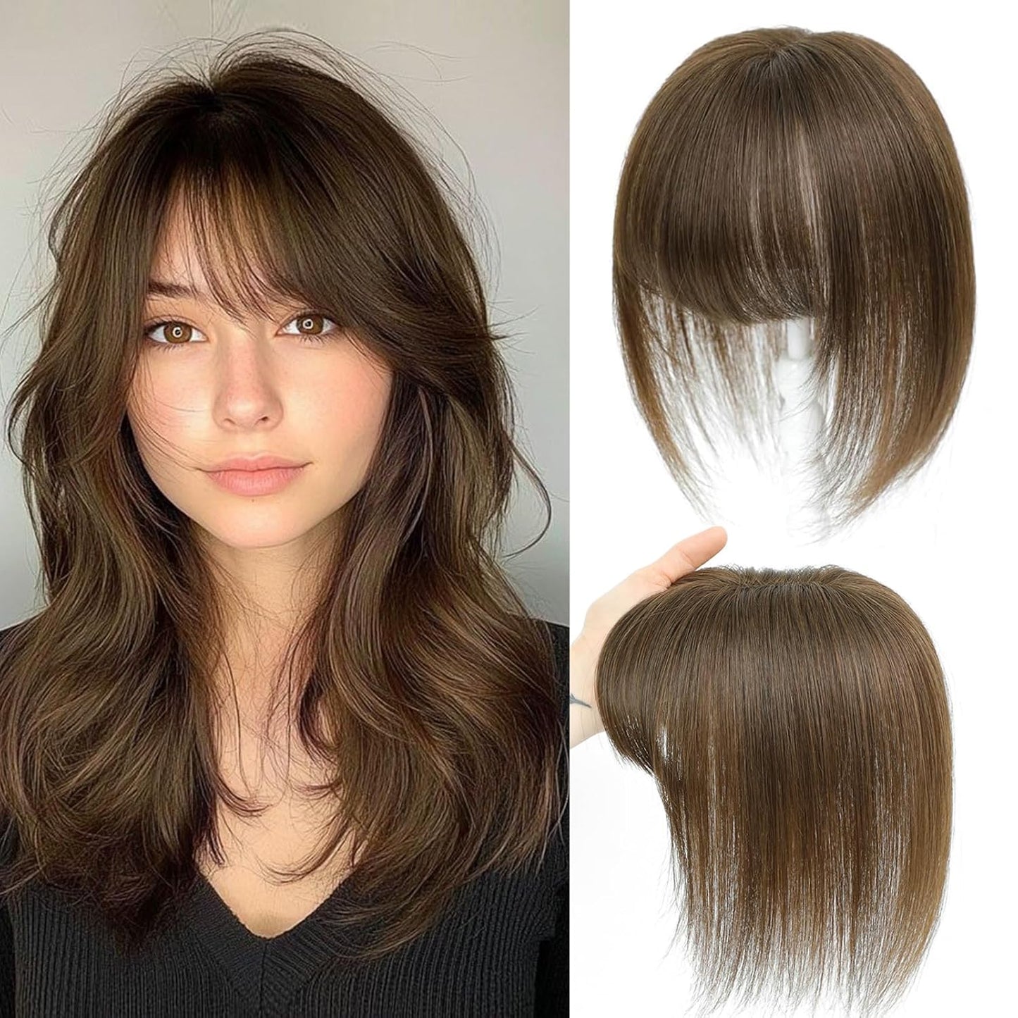 Human Hair Toppers for Women with Fringe - 10 Inch Real Hair