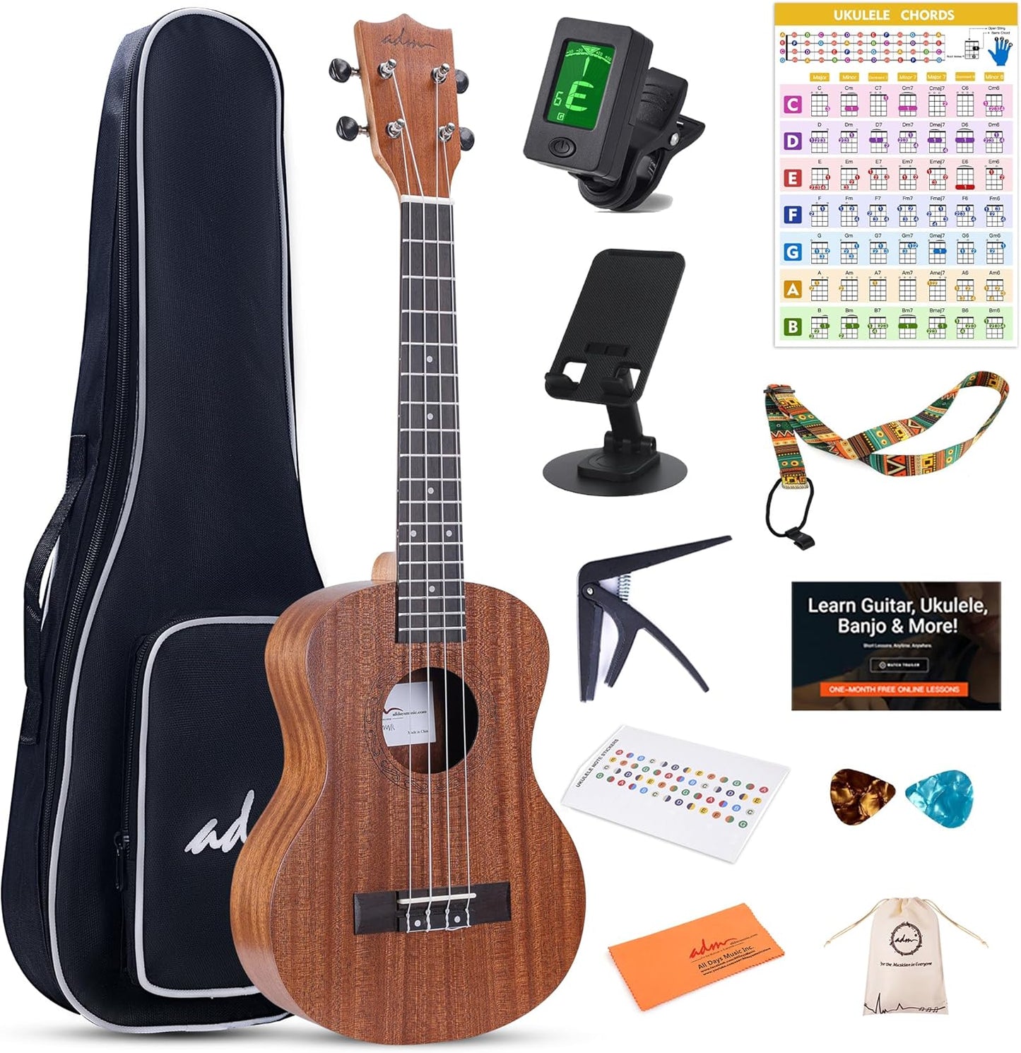 ADM Ukulele Beginner Kit for Kids and Adults - 26 Inch Set