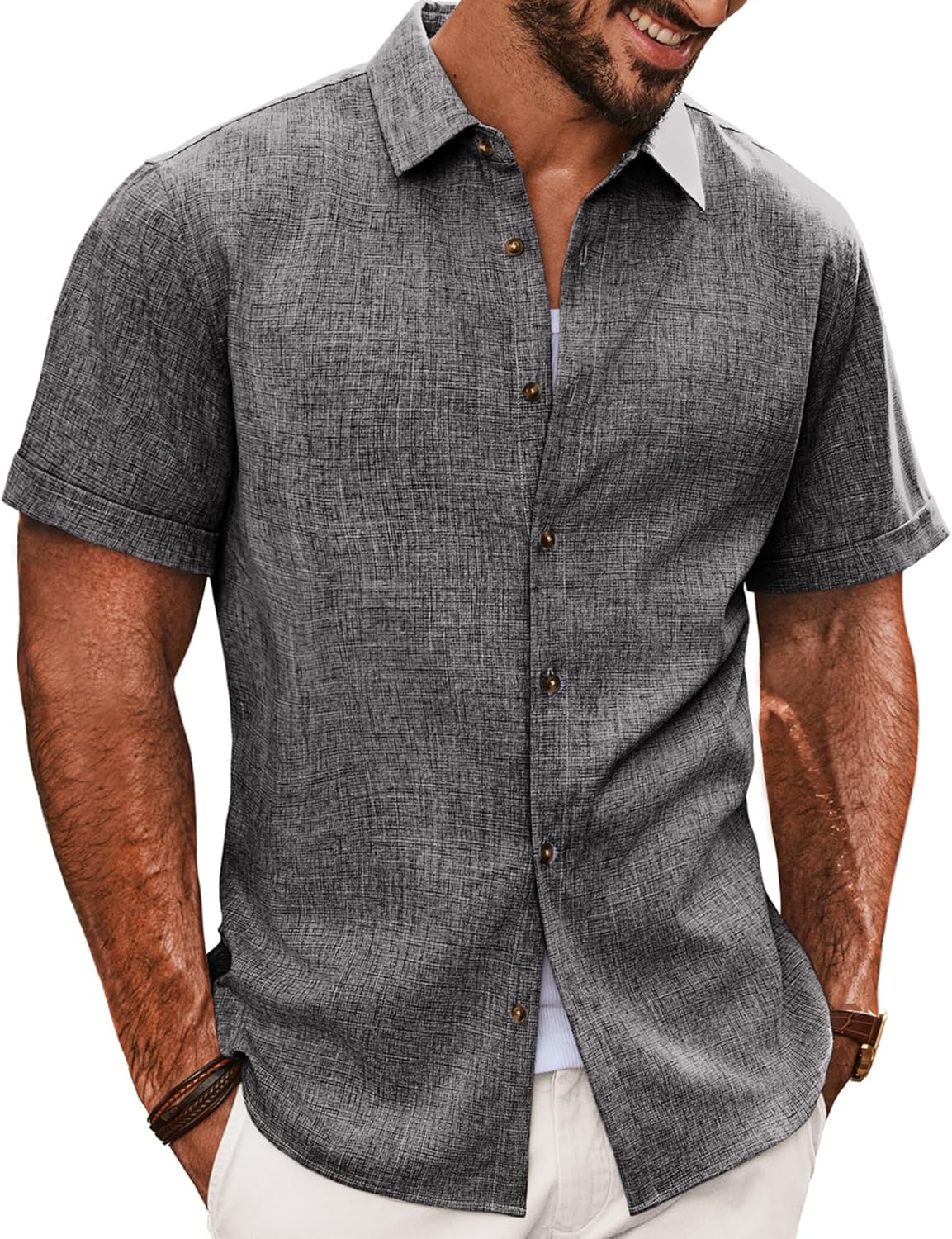 PJ PAUL JONES Mens Casual Short Sleeve Button Down Shirt