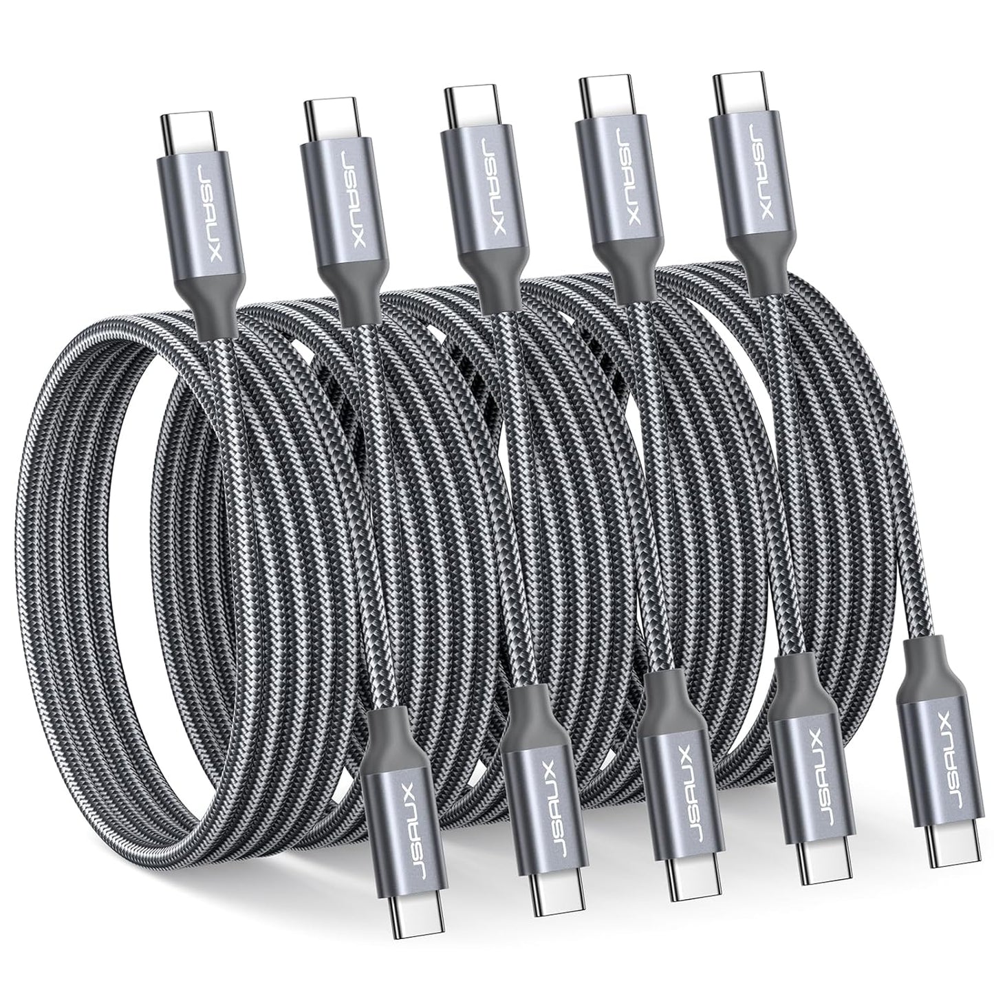 5-Pack JSAUX 60W Fast Charging USB C Cables-Grey