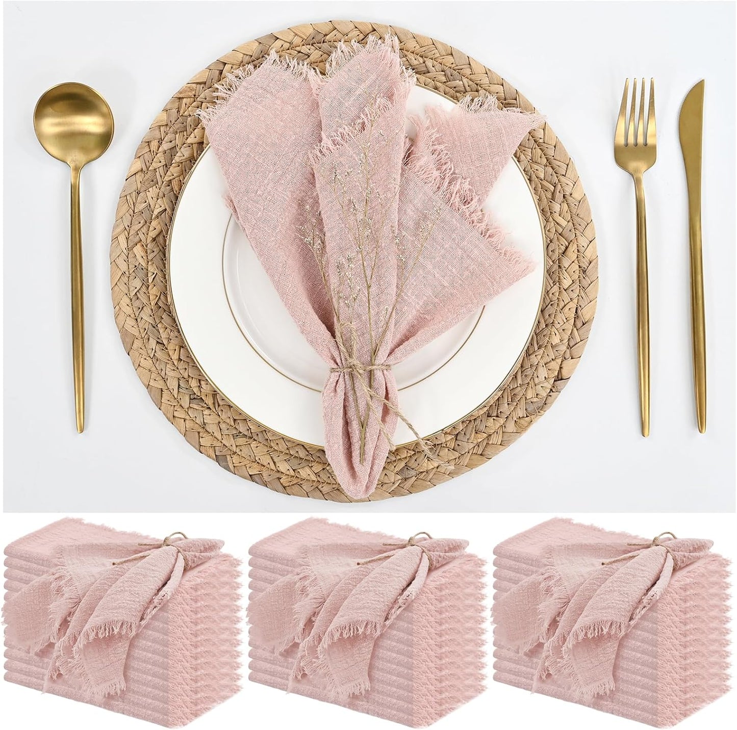 36 Pack Pink Cloth Napkins - Soft Washable Rustic 16 x 16 Inch