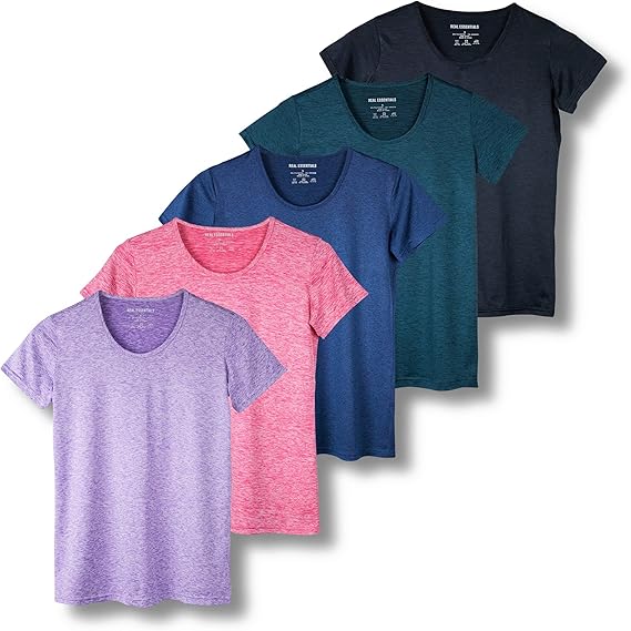 Real Essentials Women's Dry Fit Tech Stretch T-Shirt 5 Pack
