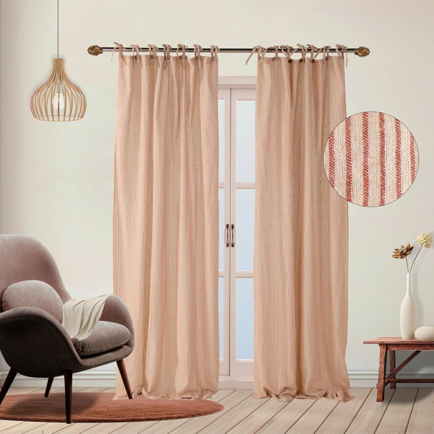 Maroon Striped Linen Curtains Set - Semi Blackout