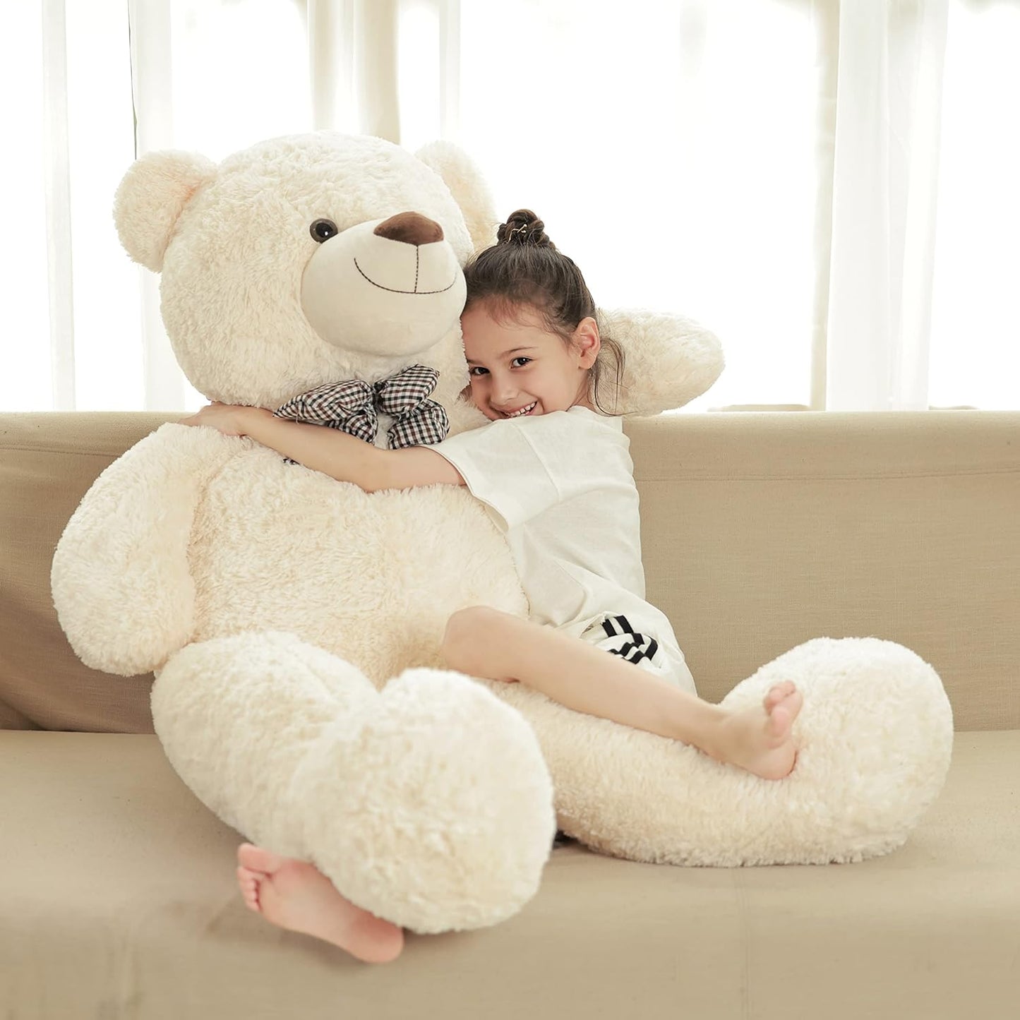 Big Teddy Bear 55 in White Plush Toy for Girlfriend and Kids