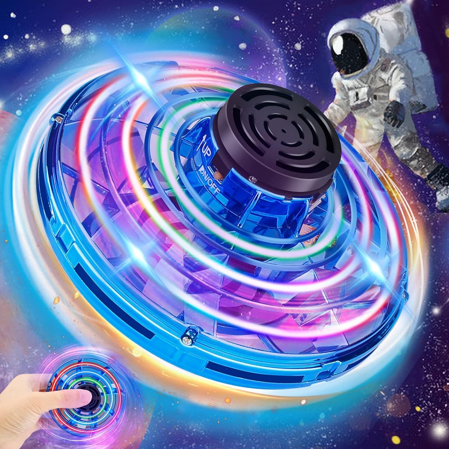 Hand Operated Mini UFO Drone Toy - LED Light Magic Spinner