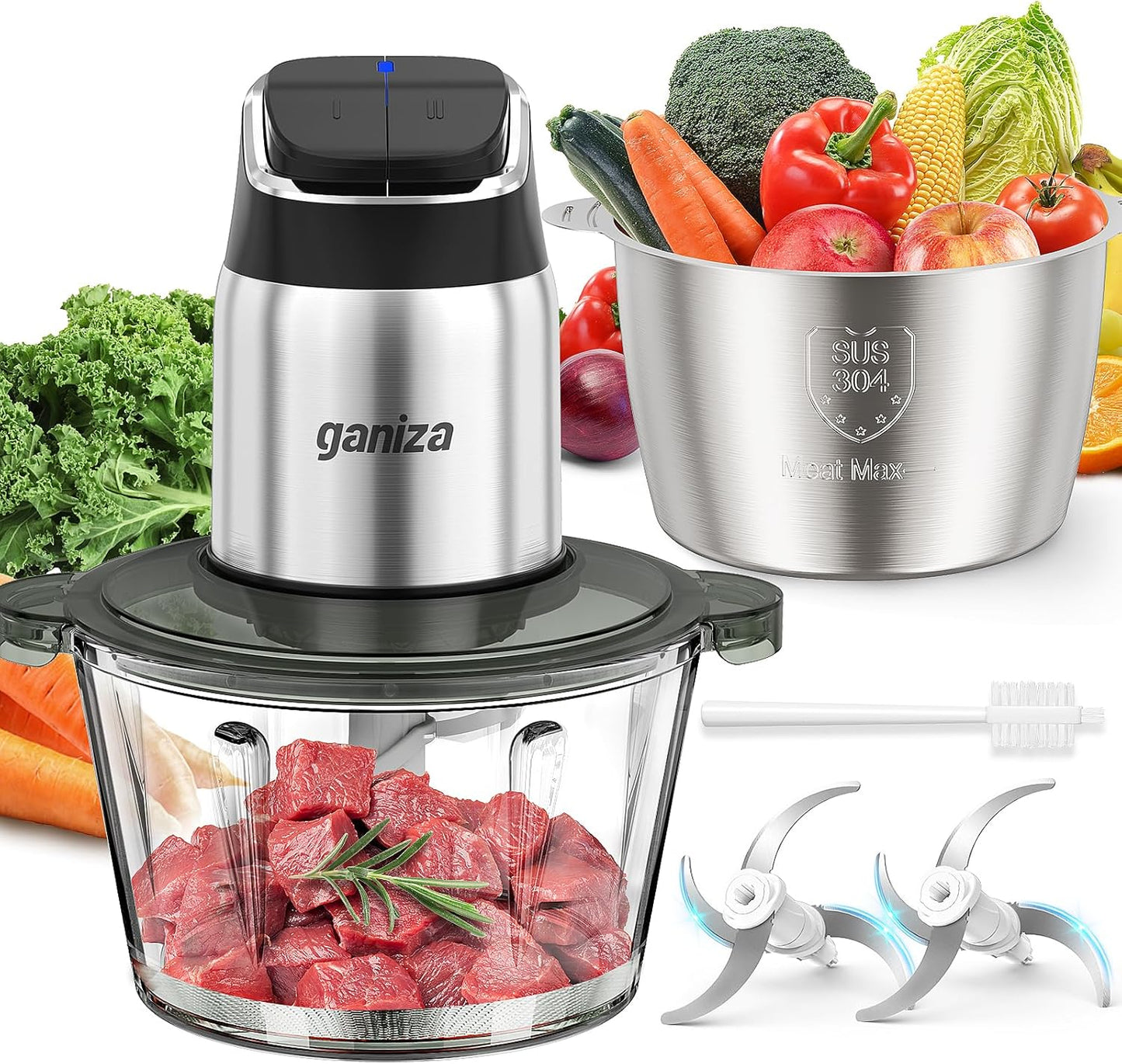 Ganiza Food Processor - 2-Speed Chopper & Grinder with Bowls
