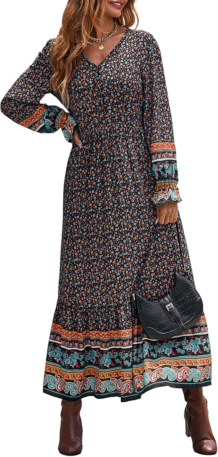 PRETTYGARDEN Long Sleeve Maxi Dress for Women - Boho Style