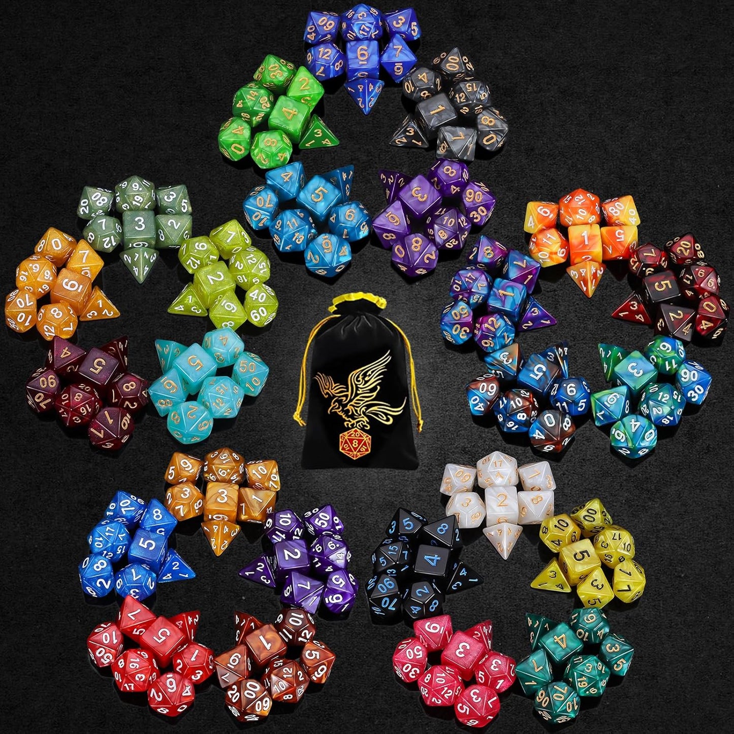 QMay DND Dice Set - 25 Sets of 7 Polyhedral Dice for RPGs
