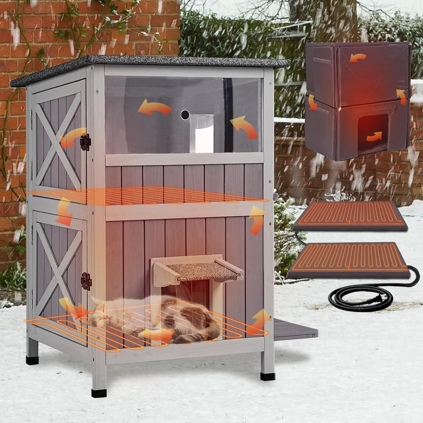 Heated Cat House for Outside with Insulated 2-Story Design
