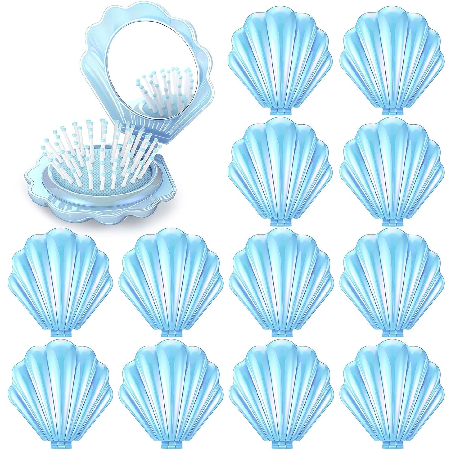 Meanplan 12 Pcs Mermaid Party Favor Shell Hair Brush Set