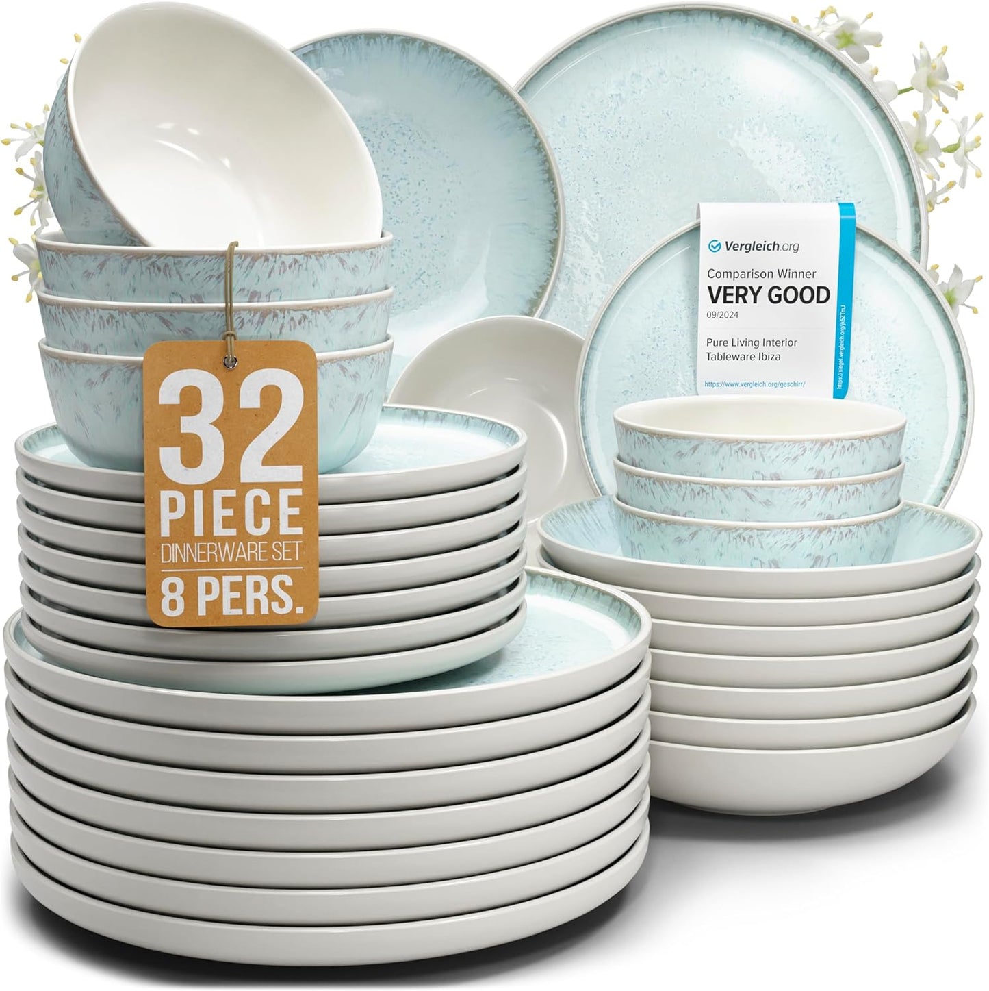 32 Piece Dinnerware Set for 8 - Modern Stoneware Dining Set