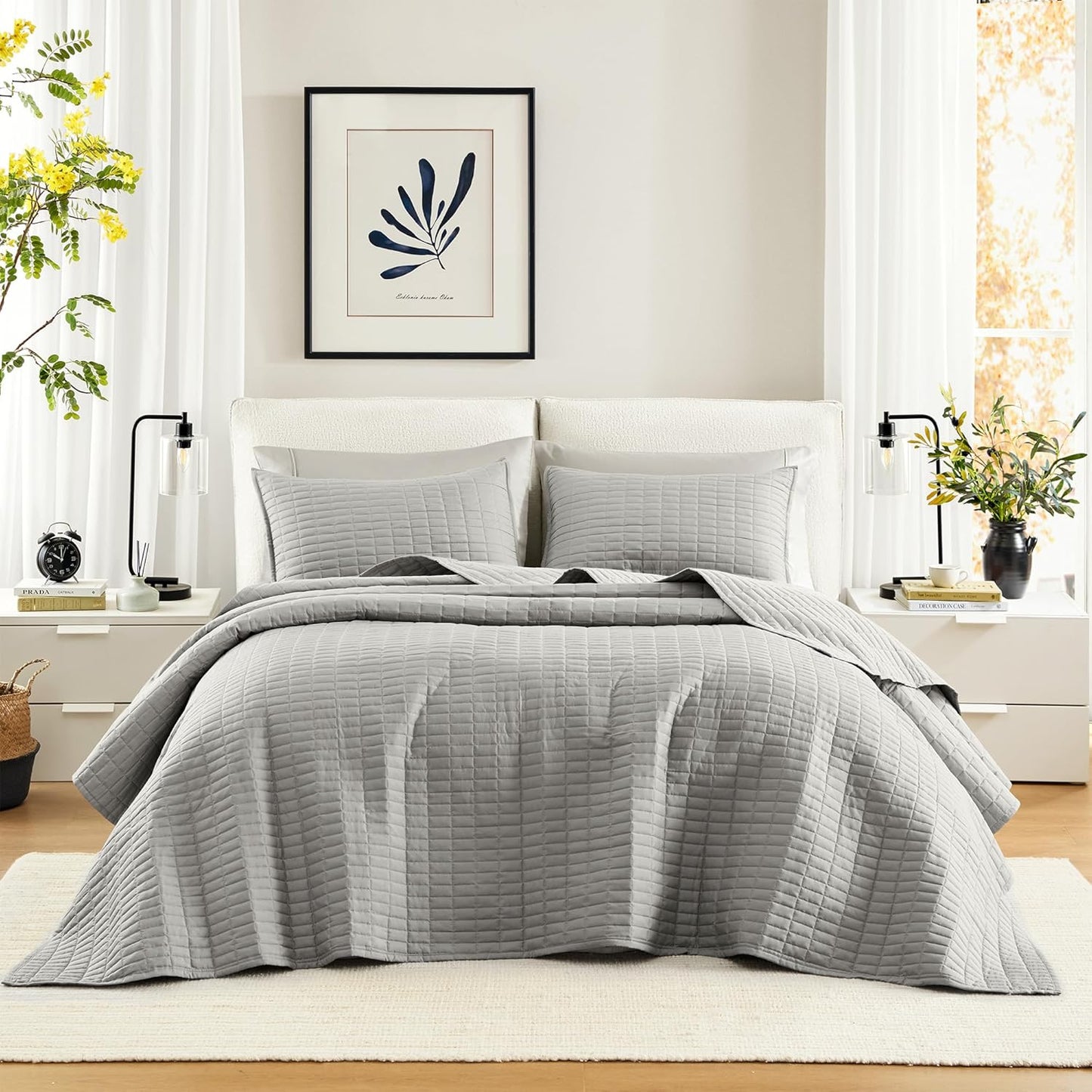 Comfort Spaces Grey Oversized Queen Quilt Set for Cozy Sleep