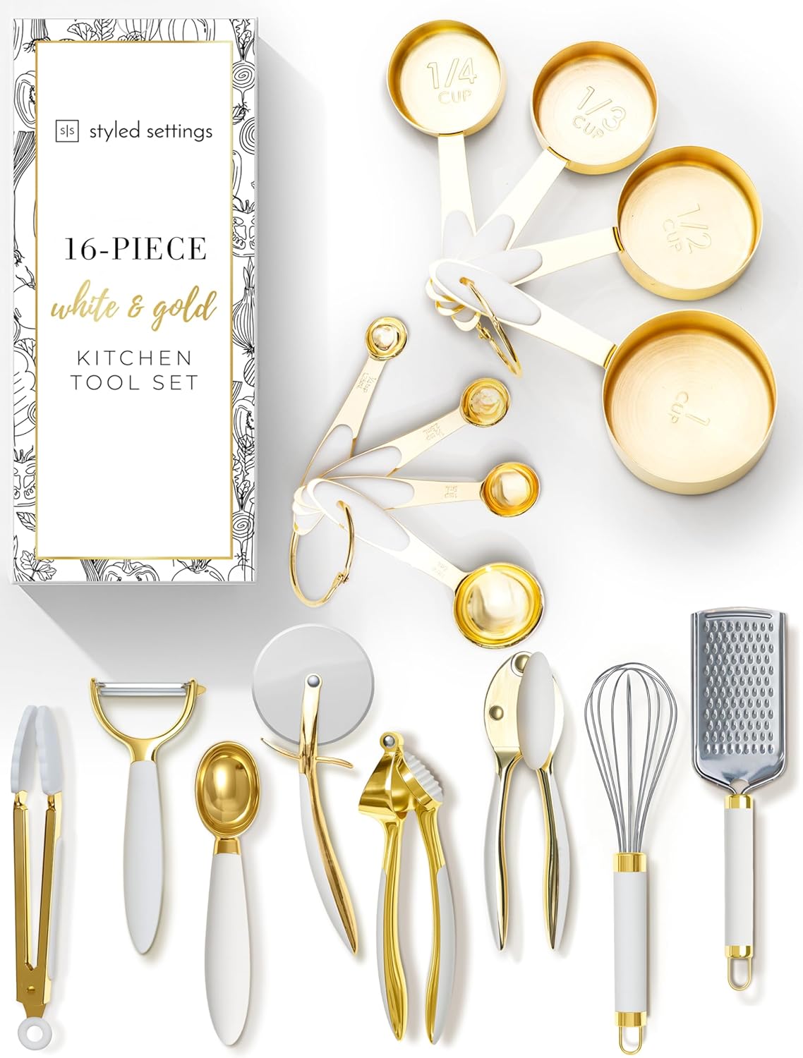 Stylish White and Gold Kitchen Utensils Set for Every Chef