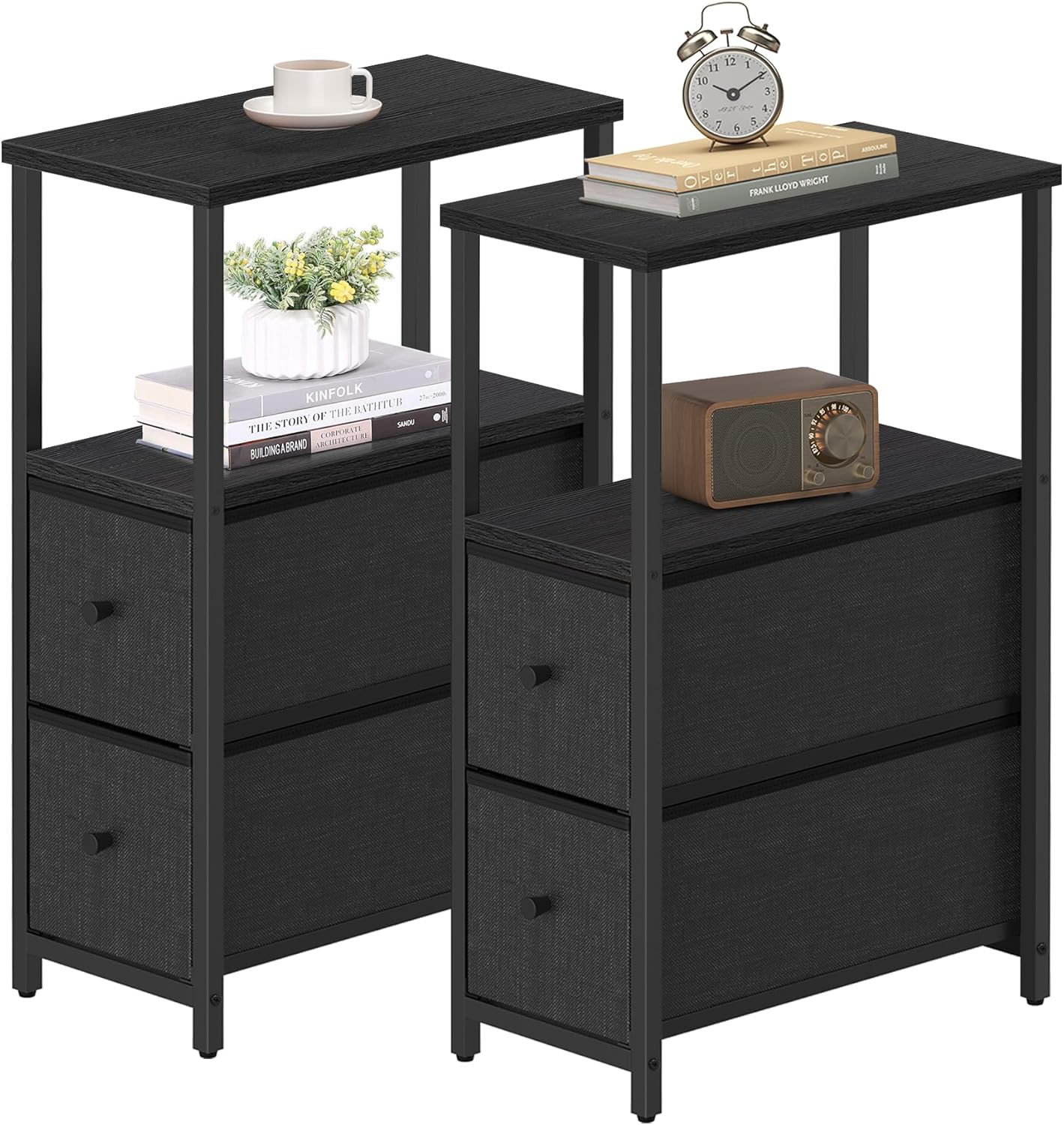 TUTOTAK Small Narrow End Table Set of 2 with Drawers for Storage